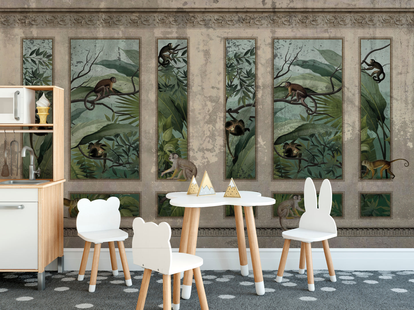 Luxury jungle wallpaper with exotic rainforest animals
