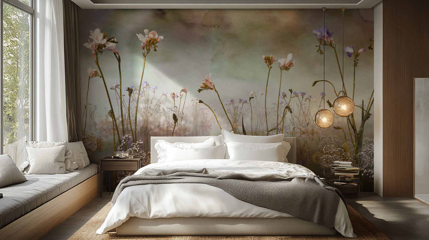 Colorful Freesia Floral Watercolor Wallpaper Murals