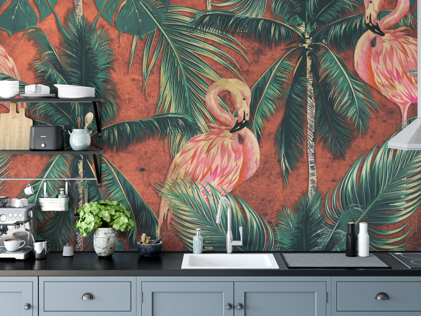 Coral Flamingo Wallpaper Mural - Giffywalls