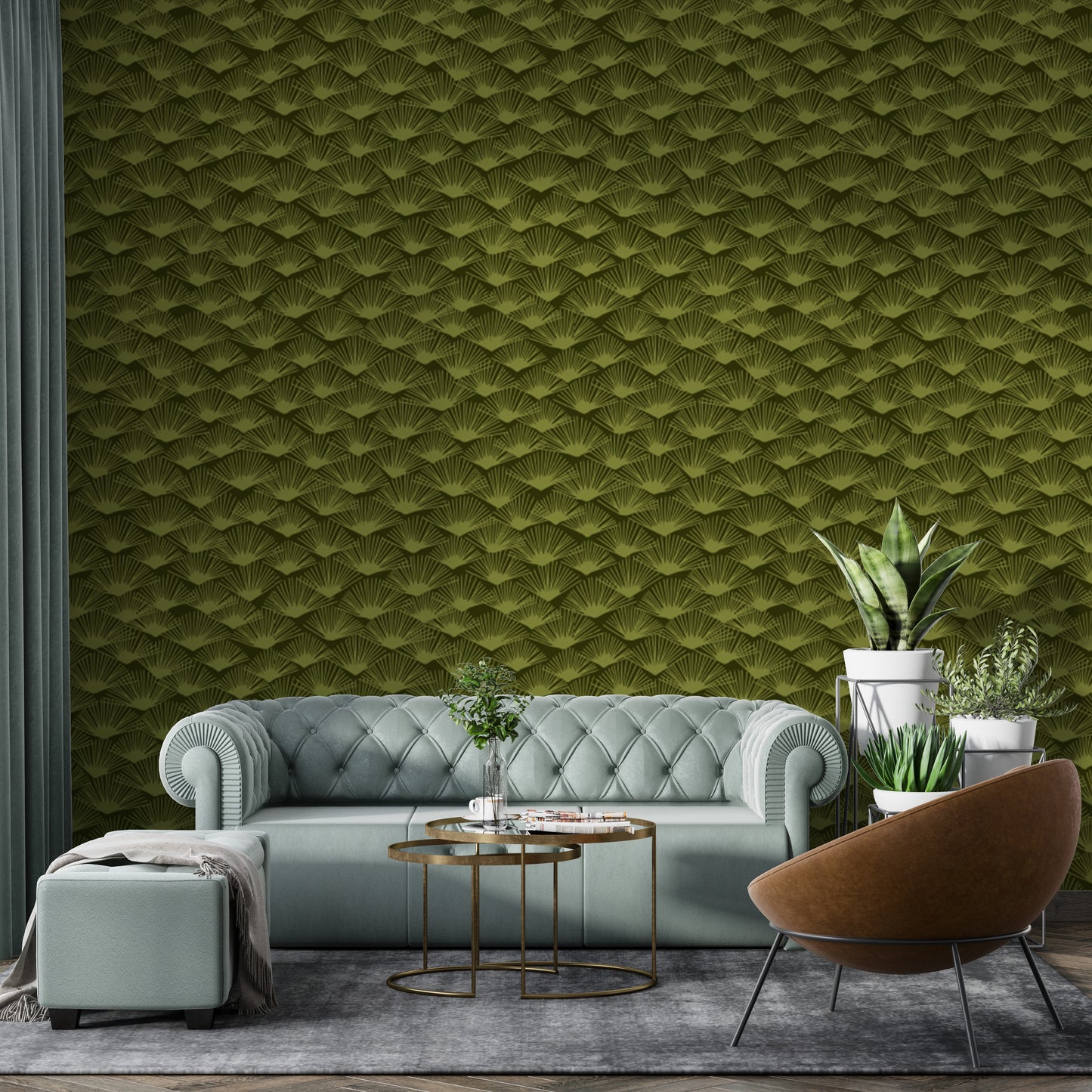 Modern Mystic Moss wallpaper for nature-themed wall decor.
