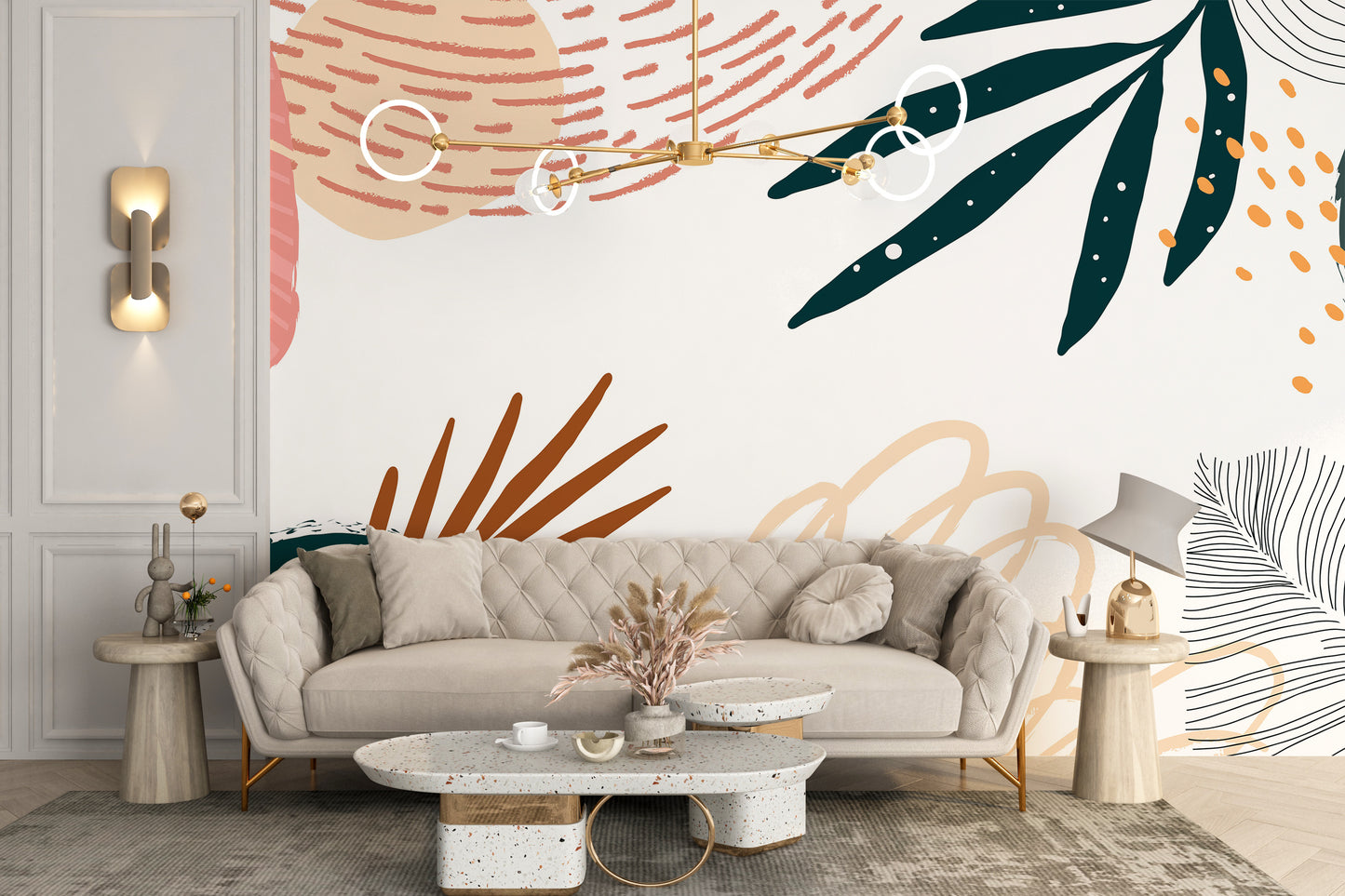 Neutral Tones Floral & Leaves Wallpaper Murals - Giffywalls