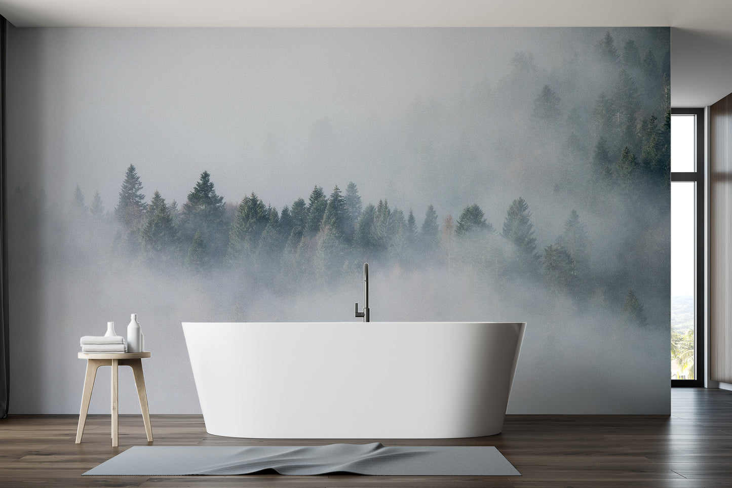 Dark Dense Foggy Pine Forest Wallpaper Murals - Giffywalls