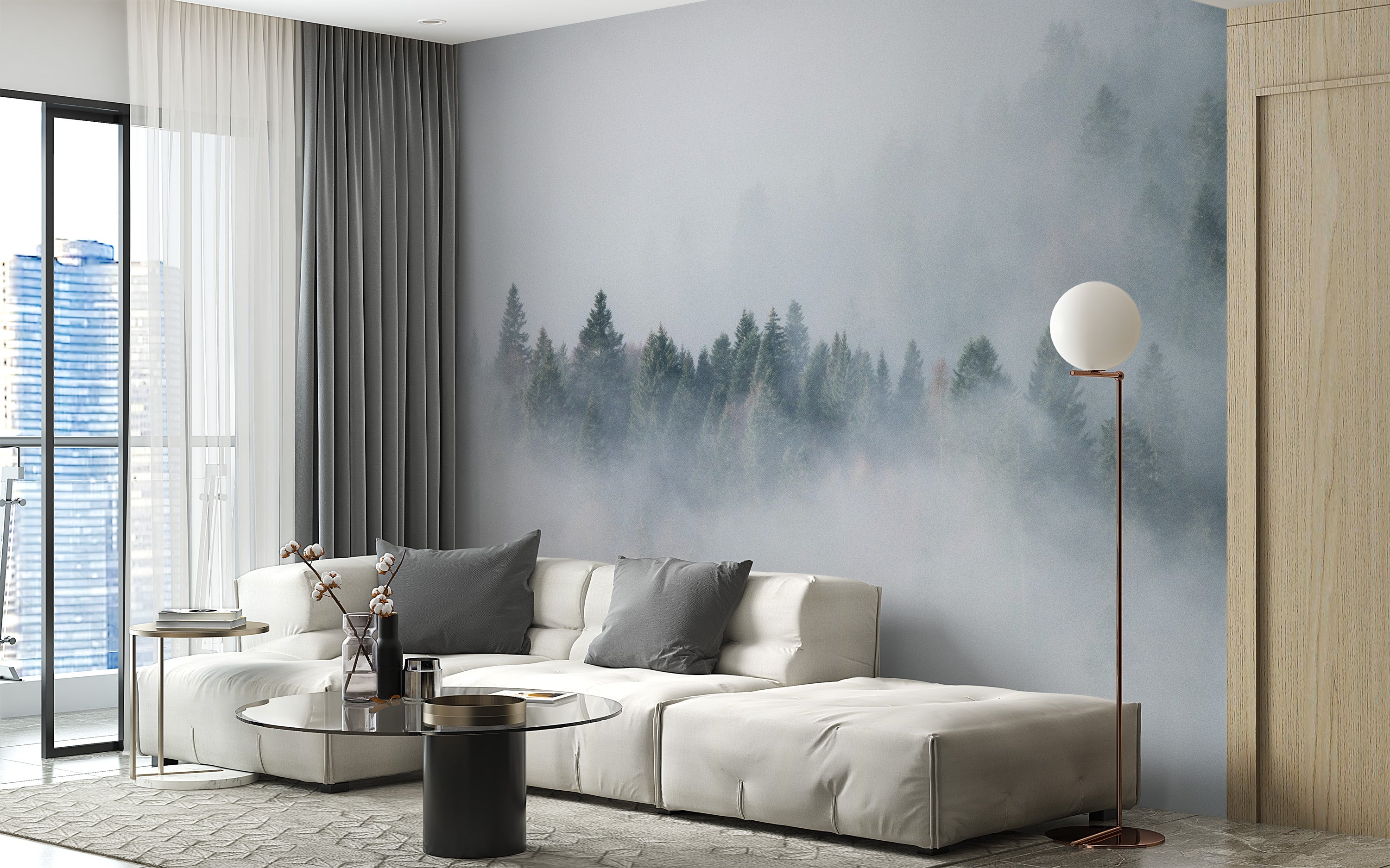 Dark Dense Foggy Pine Forest Wallpaper Murals - Giffywalls