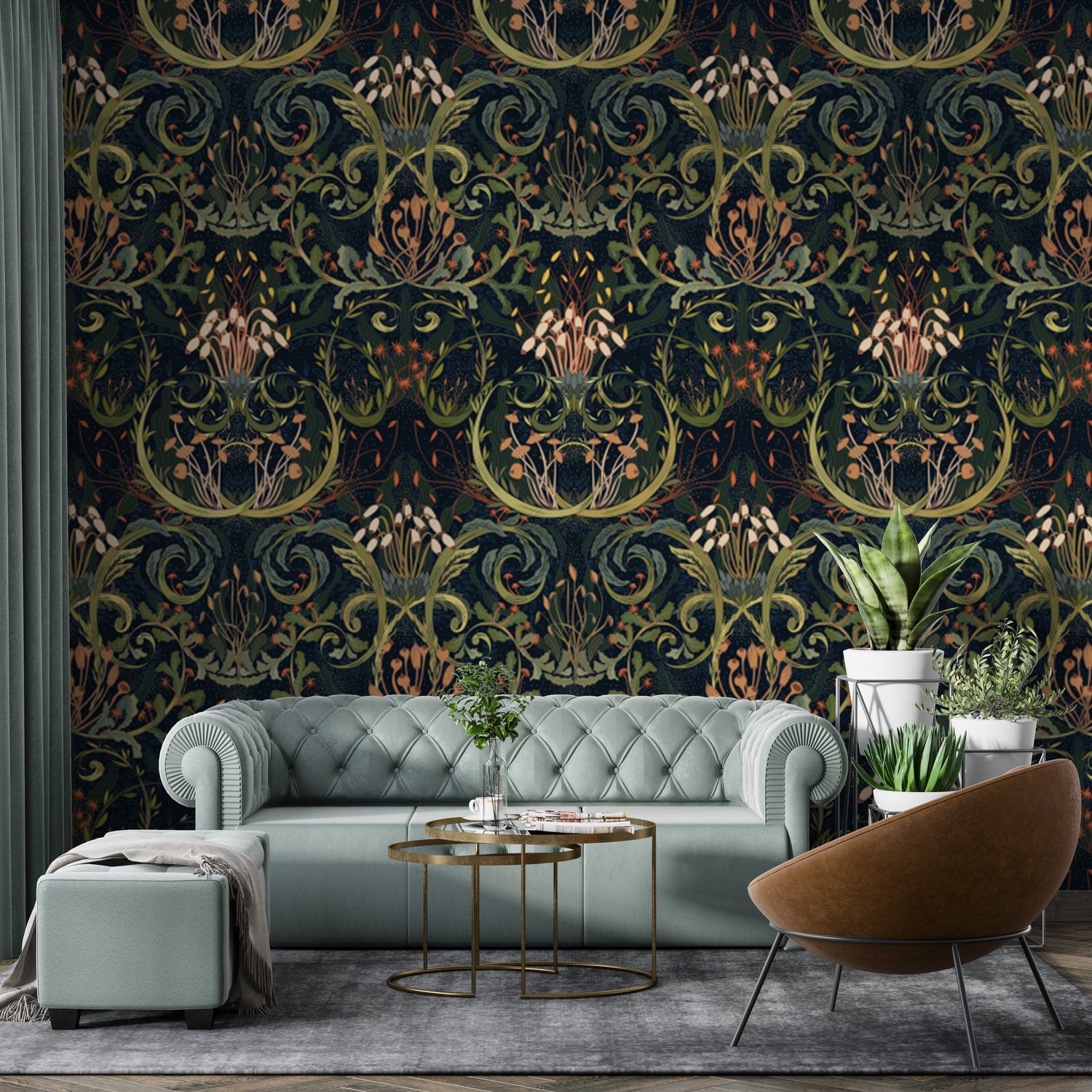 Whimsical Botanic Silk wallpaper with elegant floral patterns