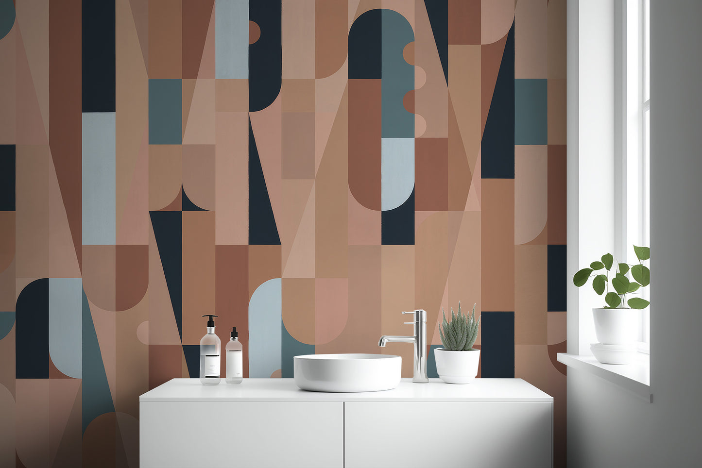 Bold chromatic puzzle wallpaper mural for interiors