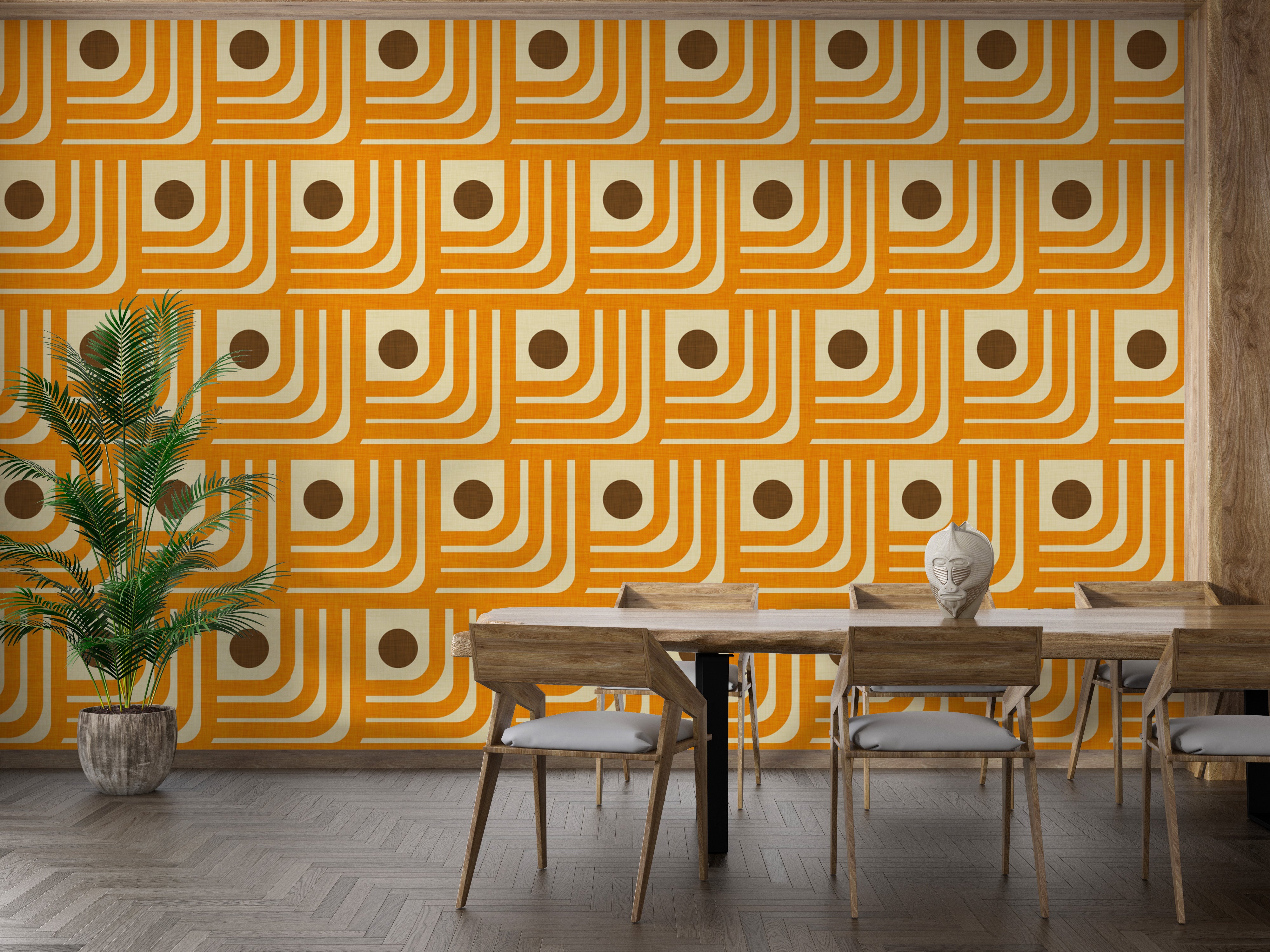 Mid-century modern orange and brown wallpaper
