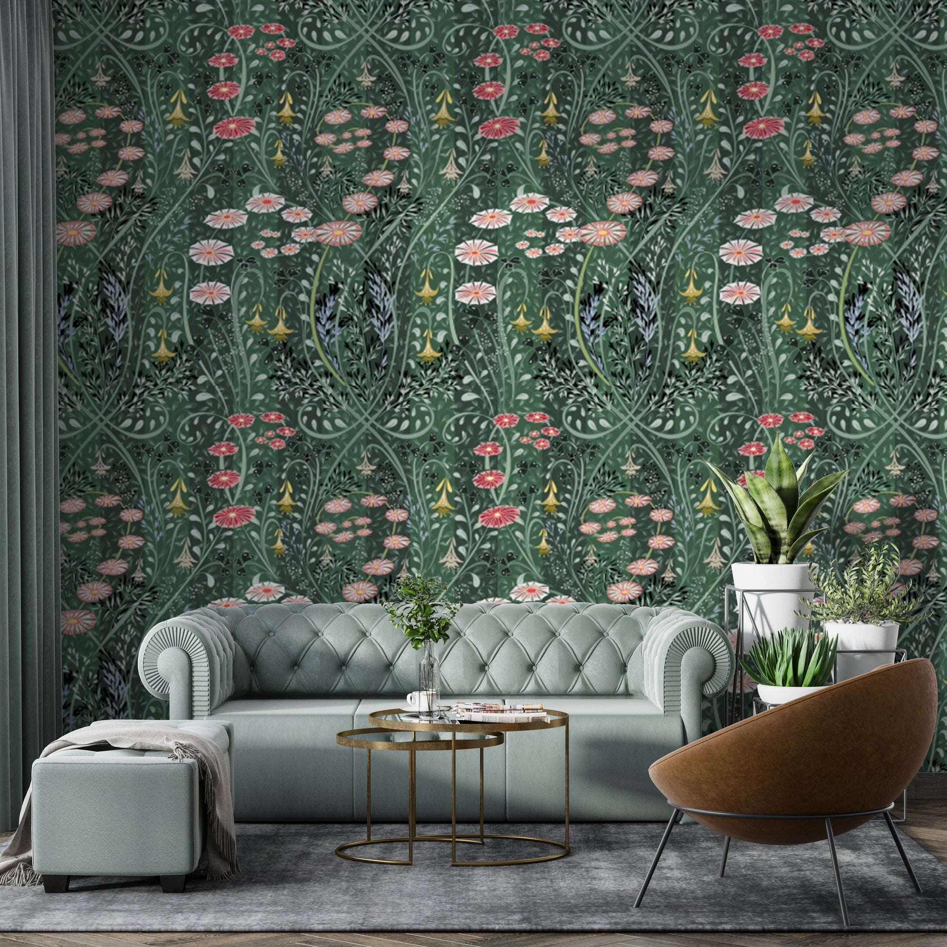 Chic meadow wallpaper for serene interiors