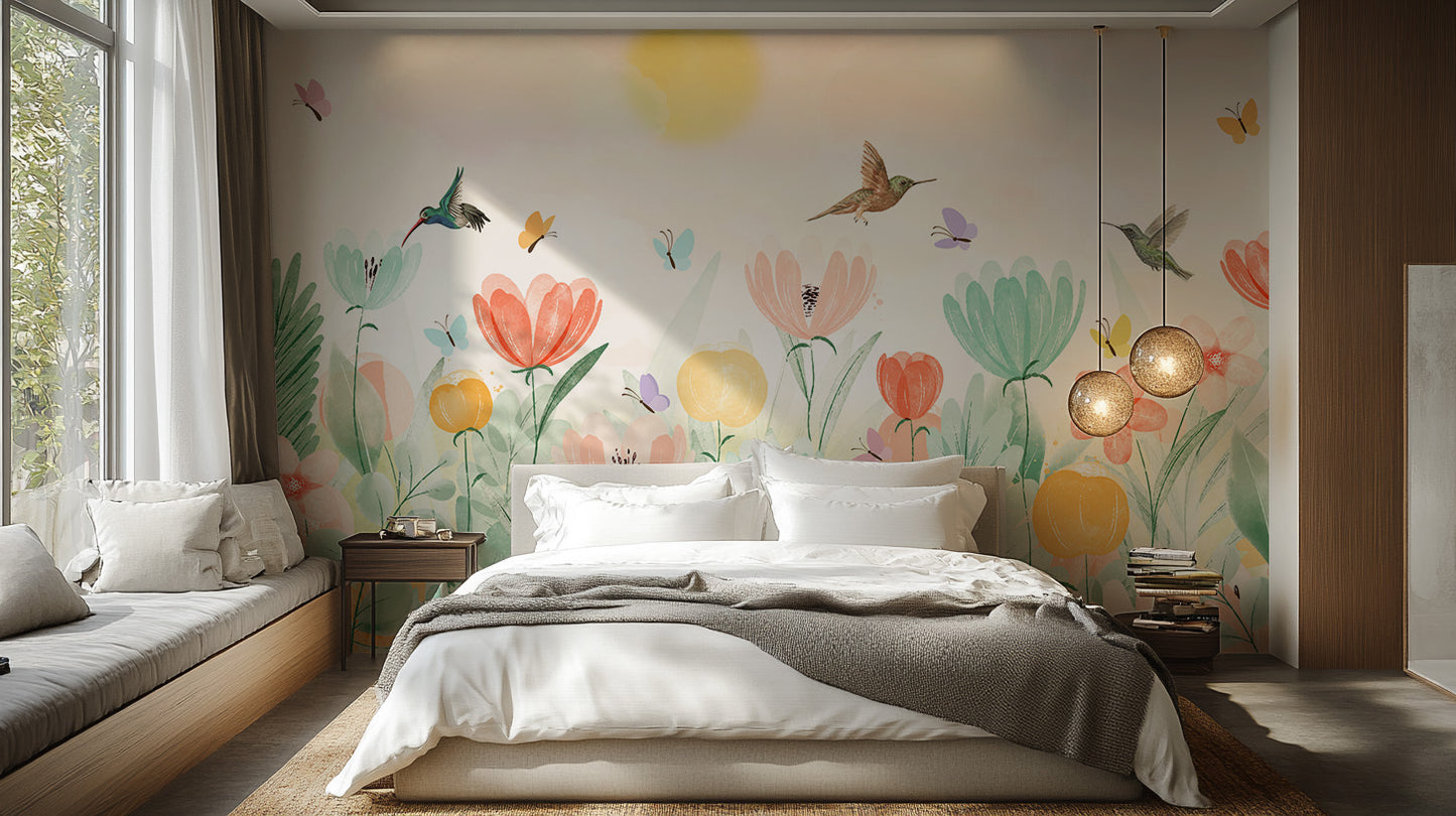 Soft Pastel Spring Garden Mural for interiors