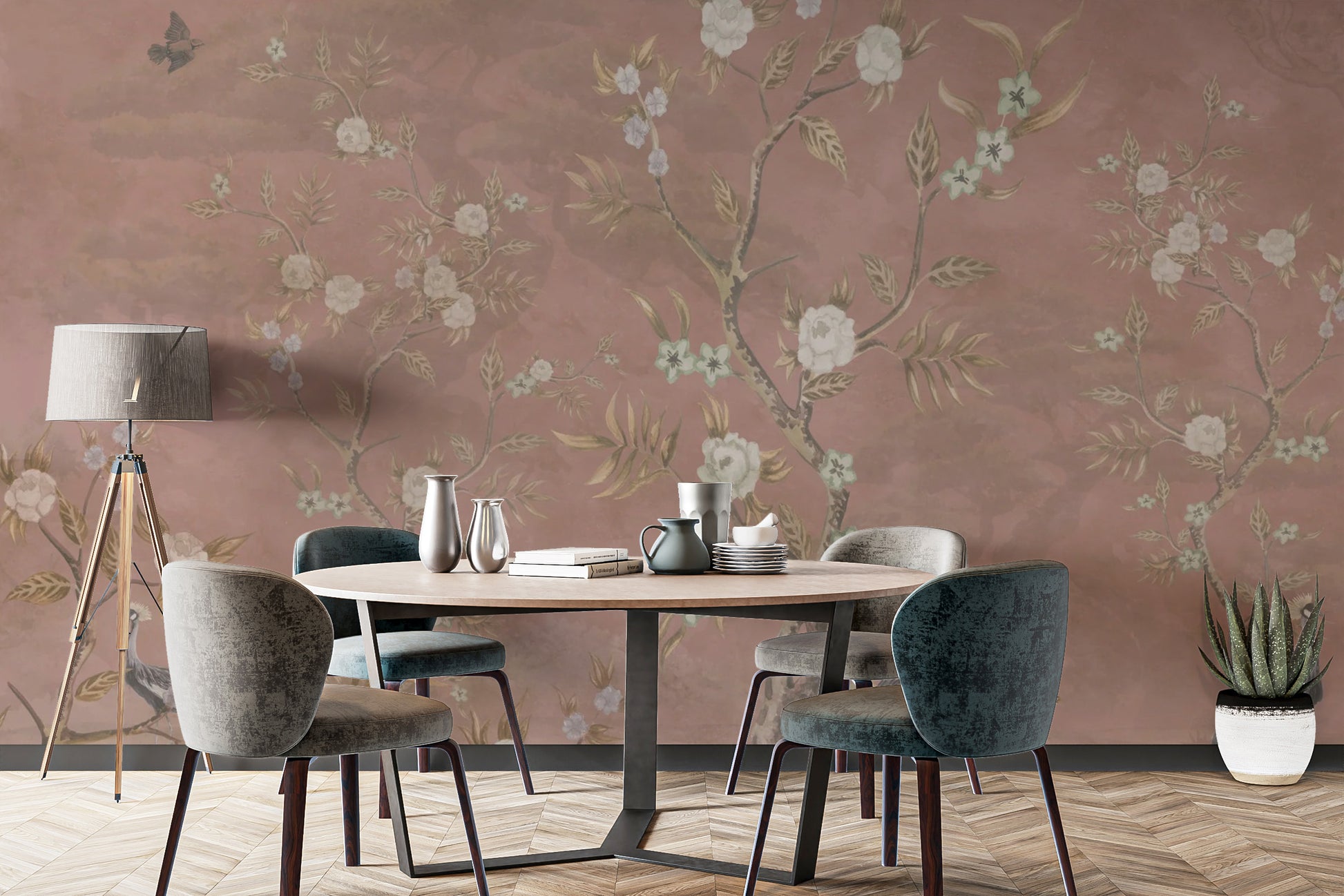 Elegant brown chinoiserie wallpaper design