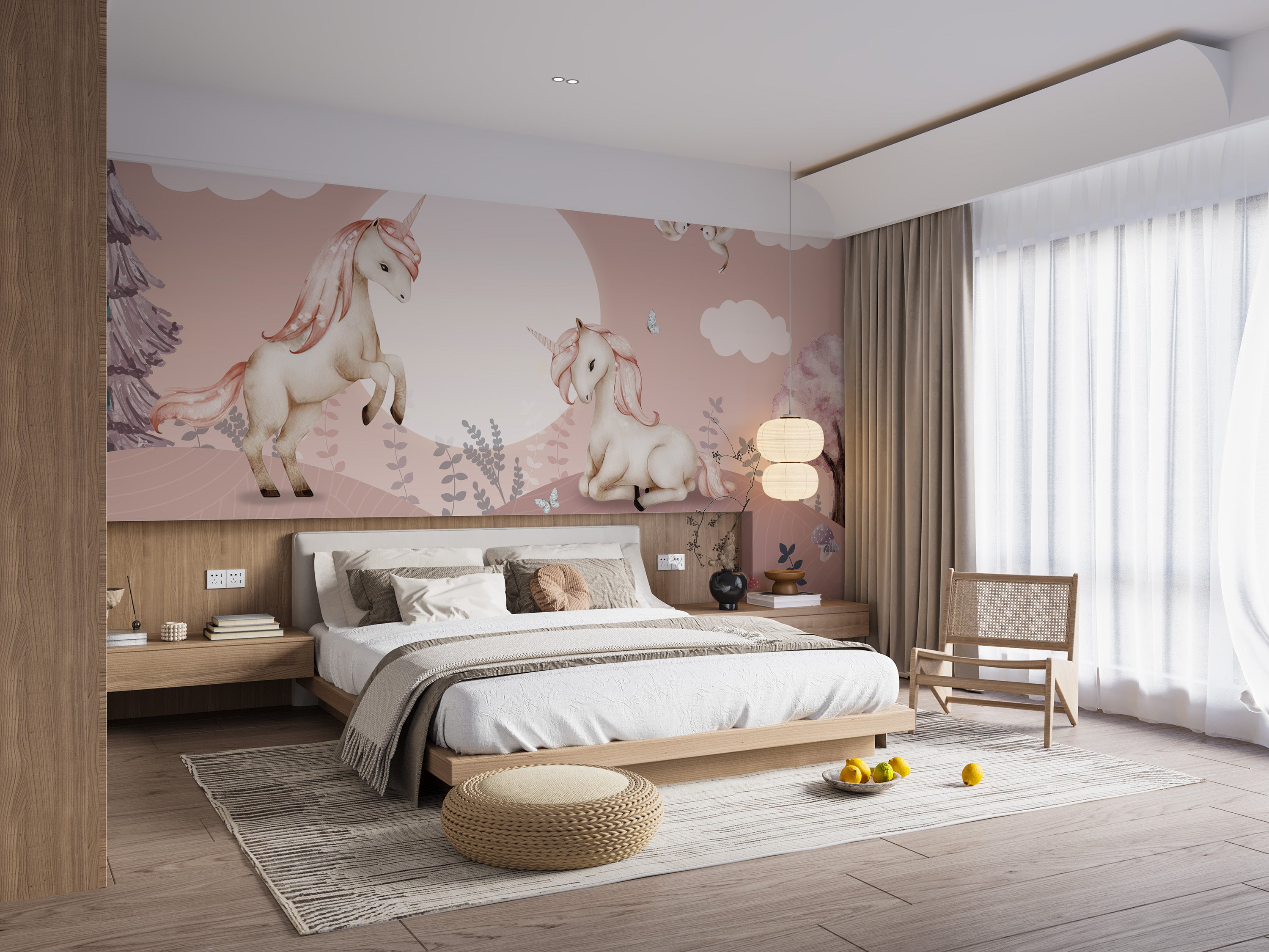 Magical wallpaper mural with a pink Pegasus theme
