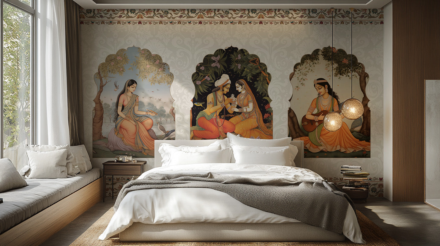 Sophisticated wallpaper mural with royal Eastern motifs.
