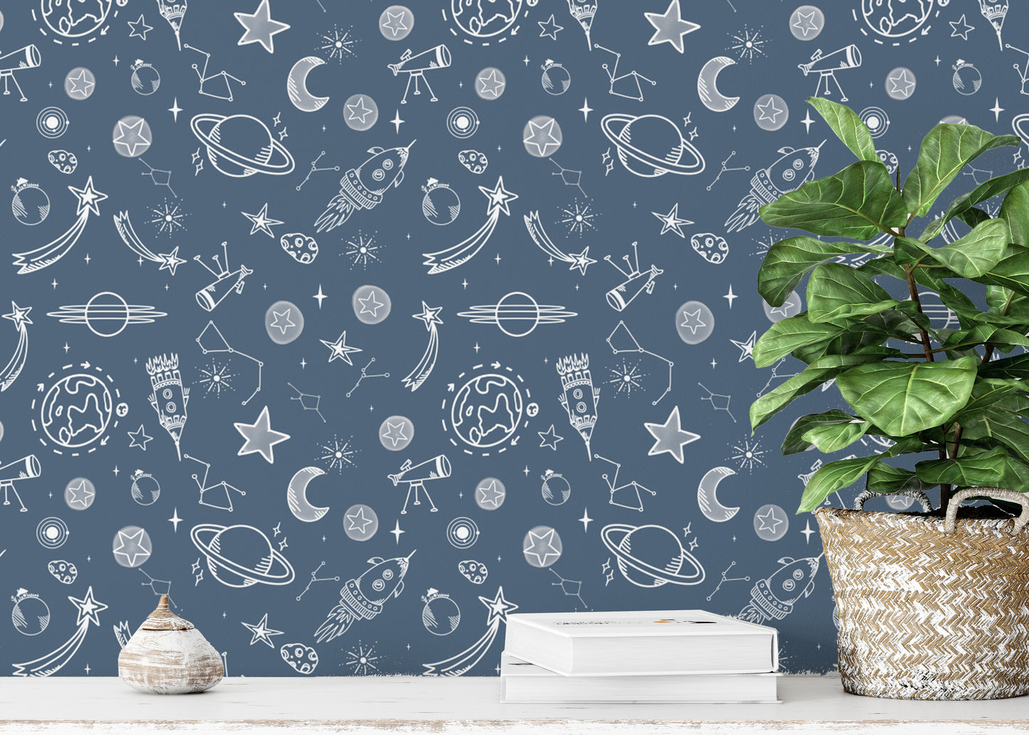 Space Voyage Blue Wallpaper - stars and space design