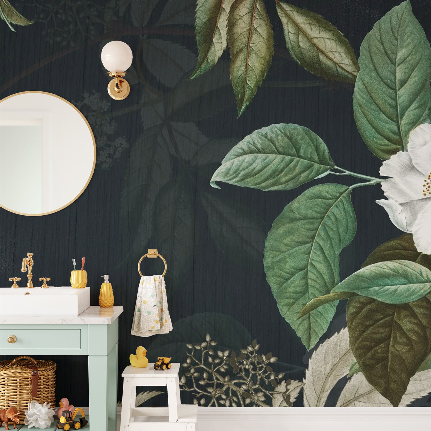 Dark Green Floral Wallpaper Mural accent
