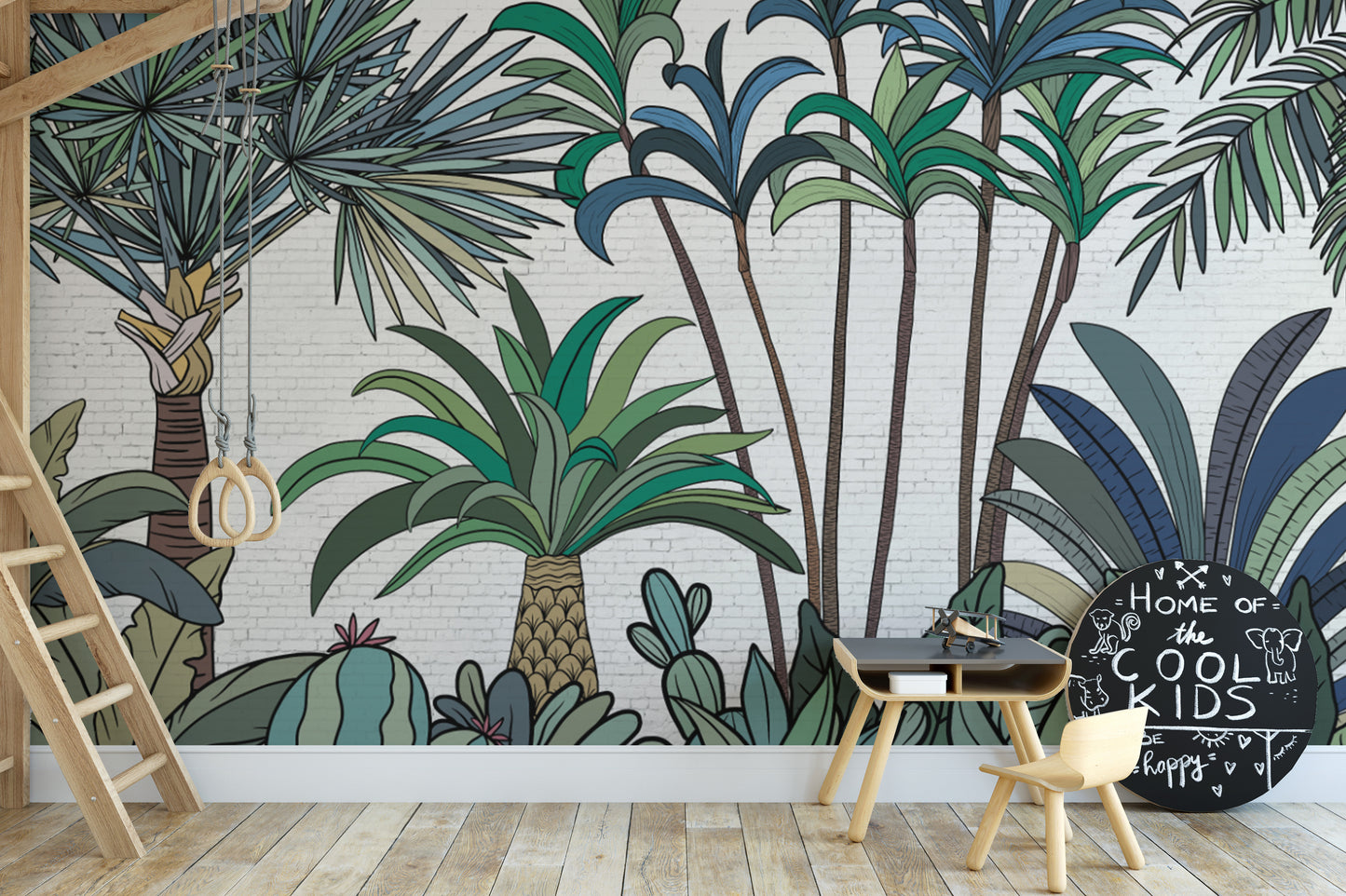 Illustrated jungle theme wallpaper for interiors
