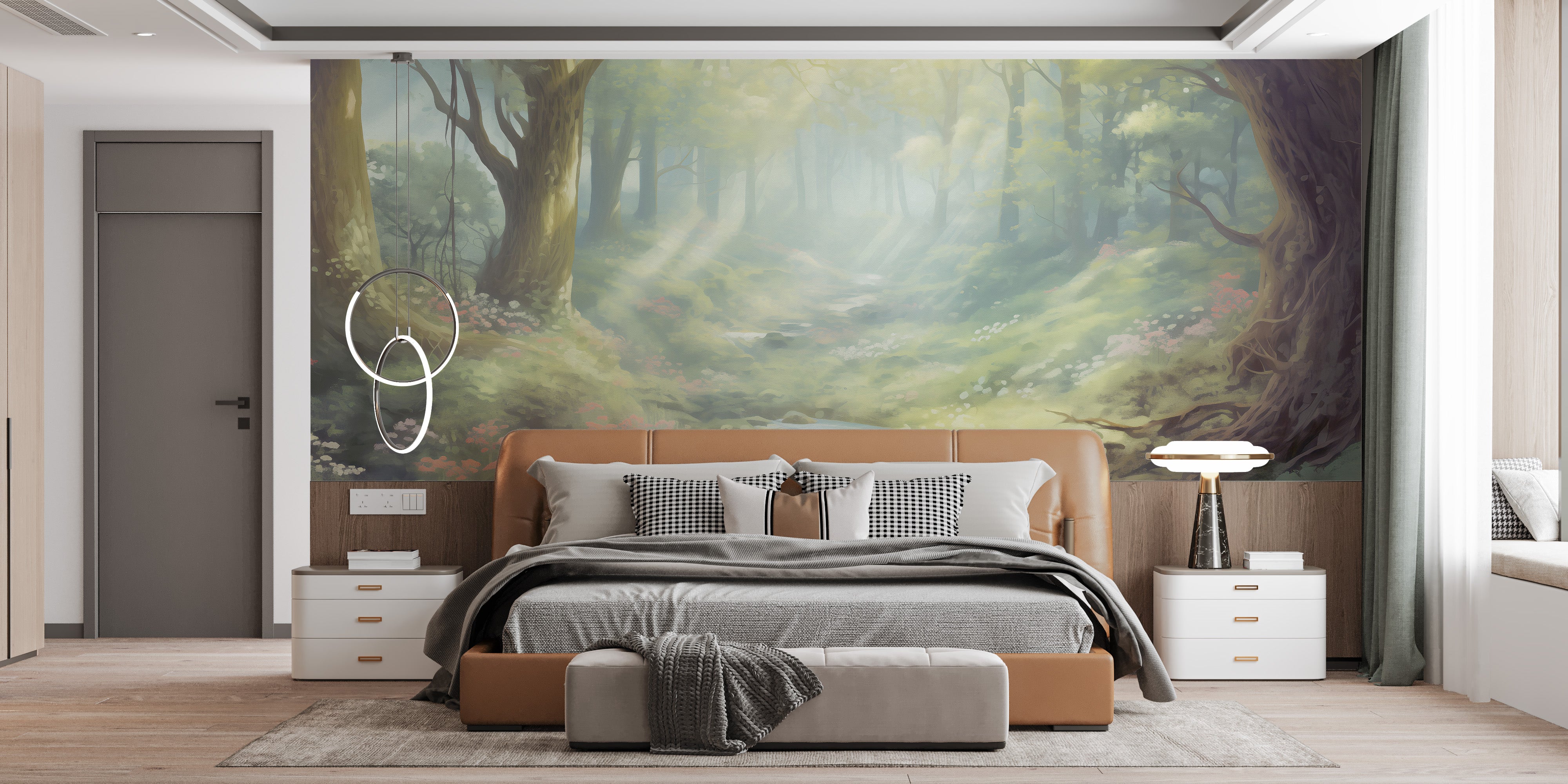 Warm sunset forest wallpaper murals for a cozy, tranquil atmosphere.