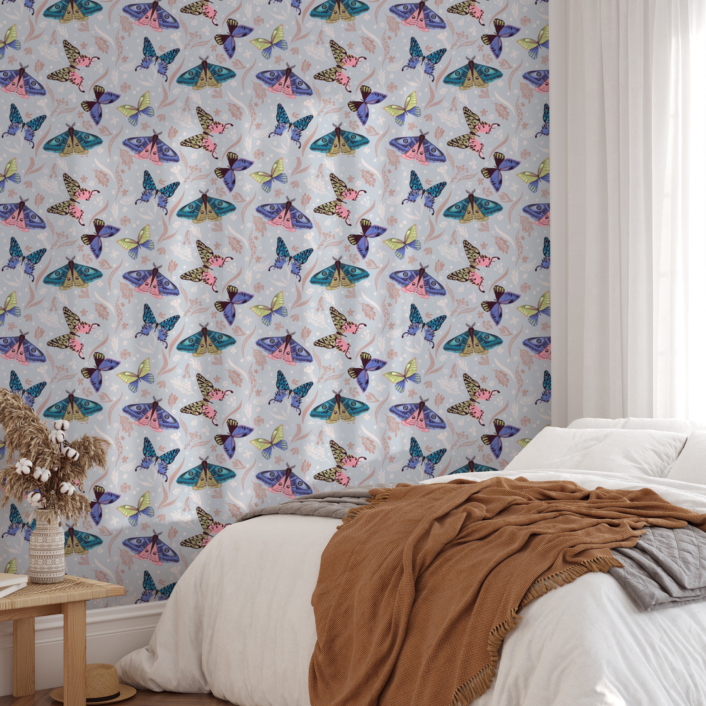 Vibrant colorful butterfly pattern wallpaper mural for lively walls.
