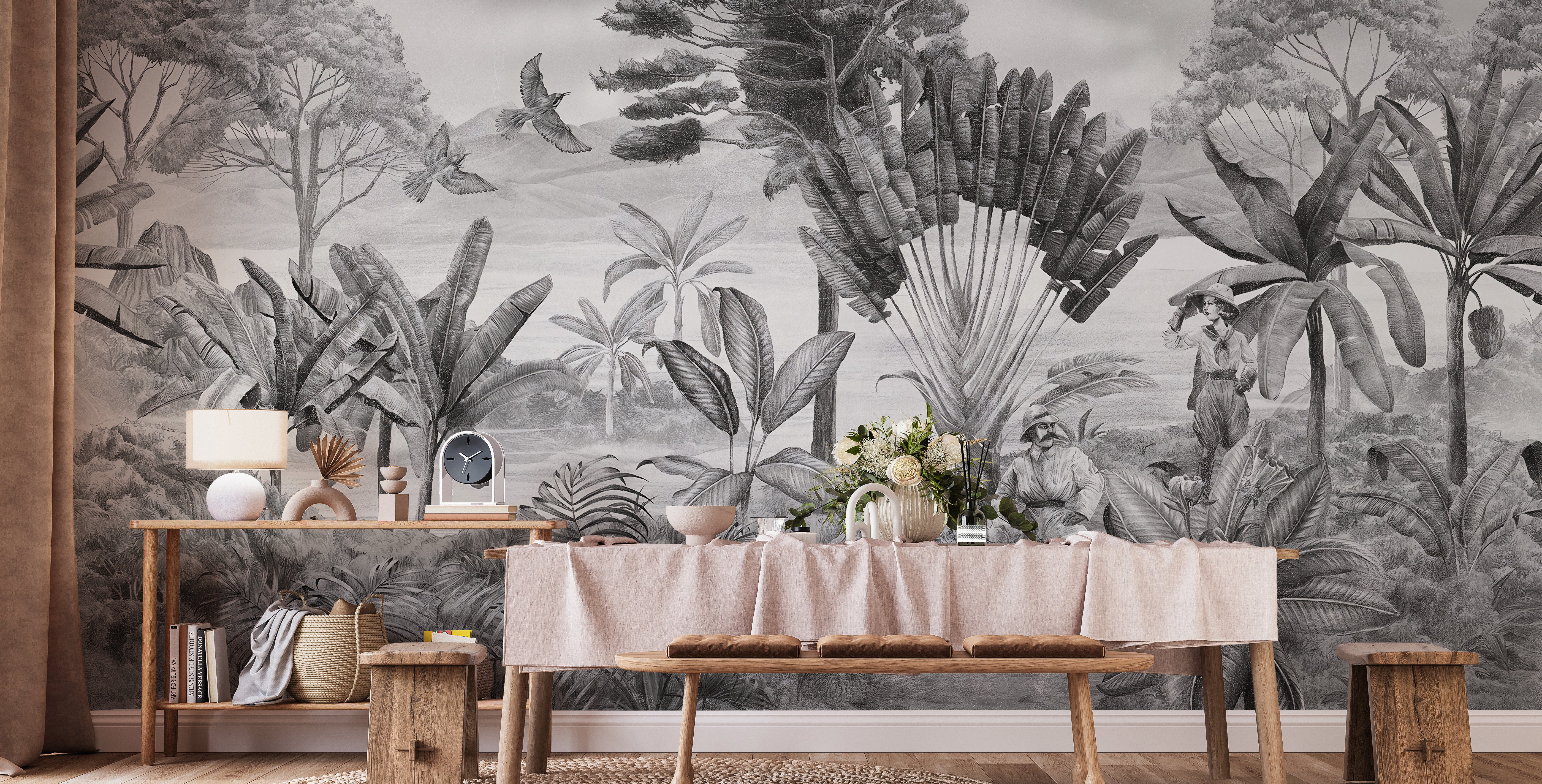 Black and white scenic wallpaper mural for spaces