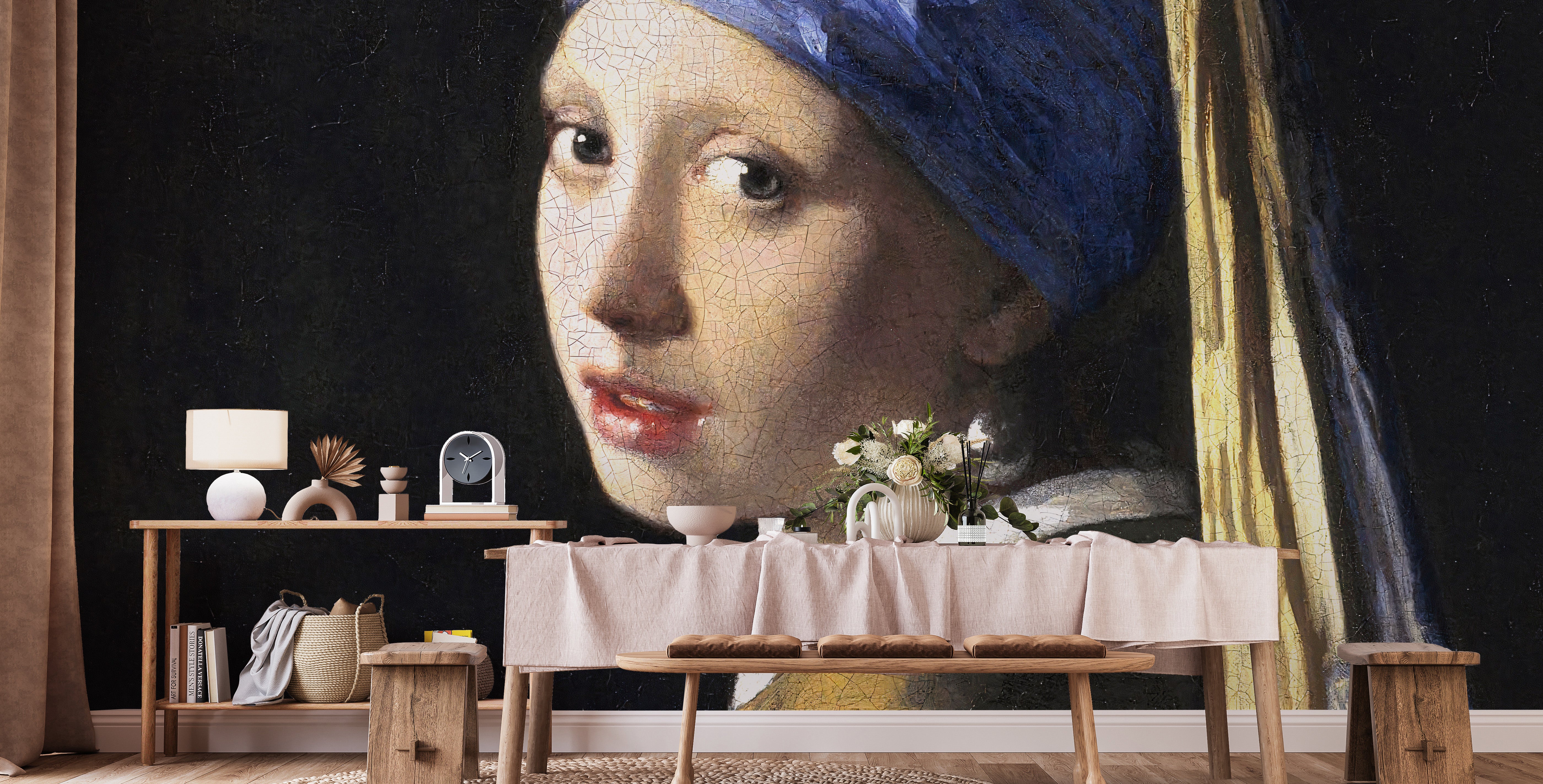 Vibrant pearl earring girl wall mural art
