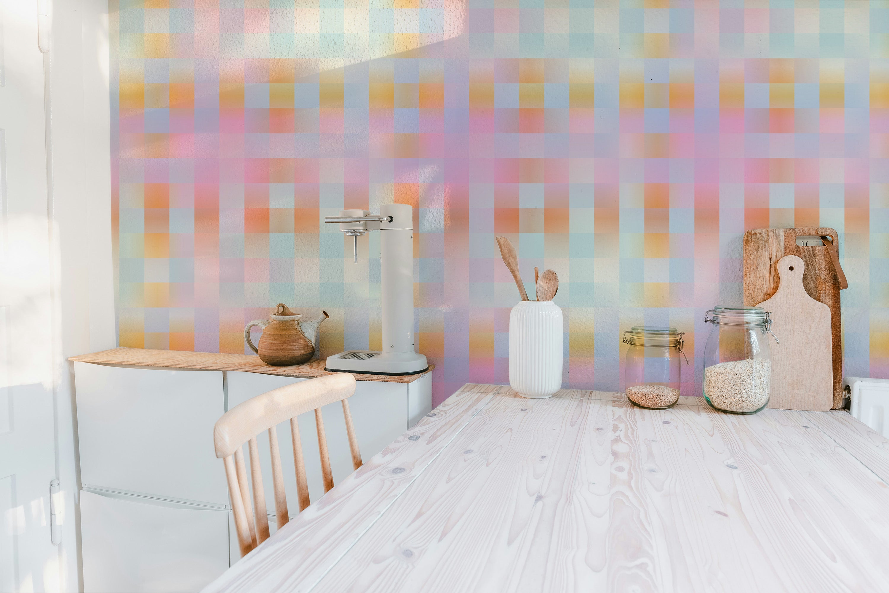 Soft plaid wallpaper mural with a blurred aesthetic