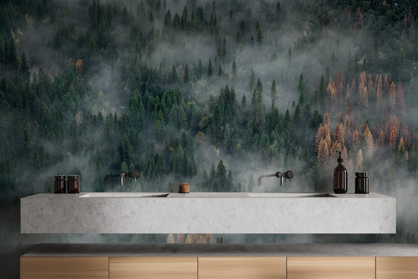 Foggy Pine Forest Wallpaper Mural