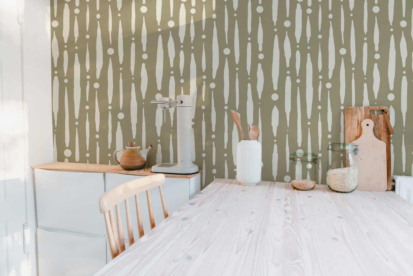 Dripping line pattern wallpaper in soothing sage green
