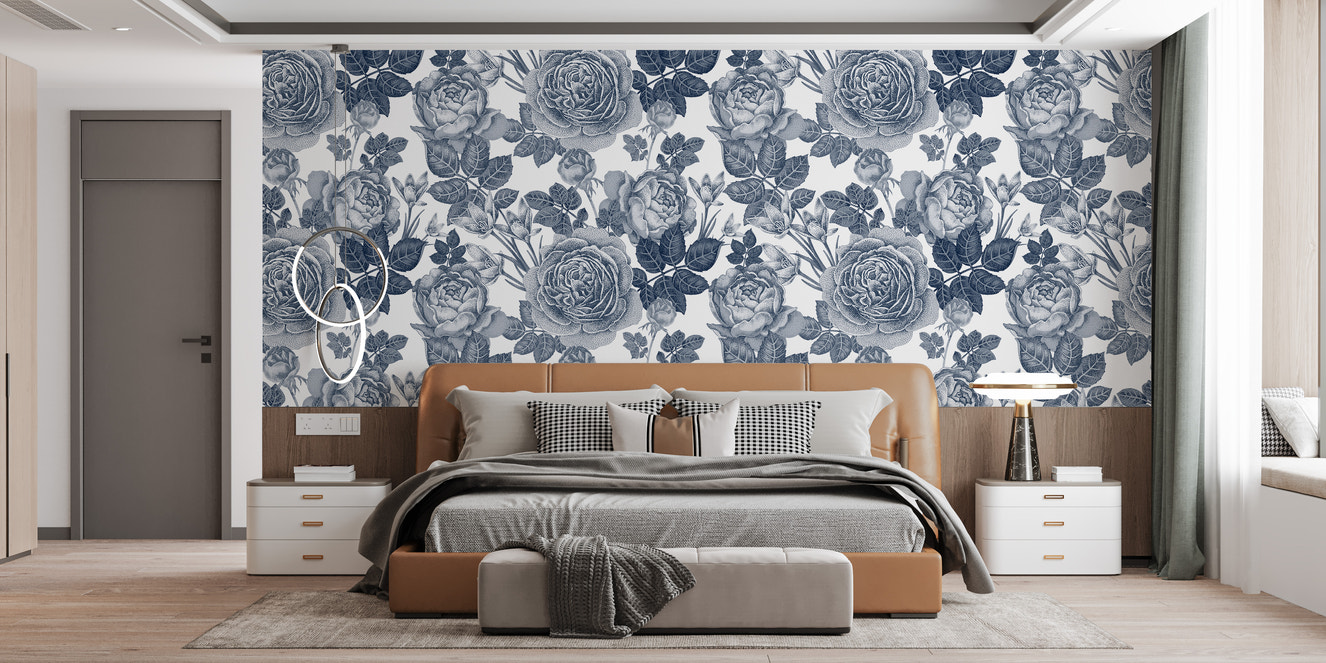 Elegant blue floral pattern wallpaper
