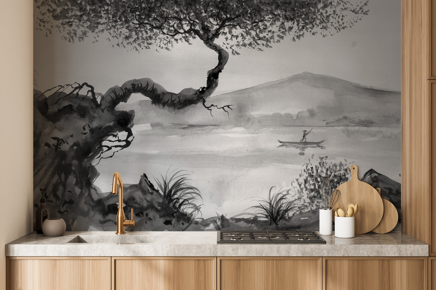 Watercolor Brushstrokes Lakeside View Wallpaper Murals - Giffywalls