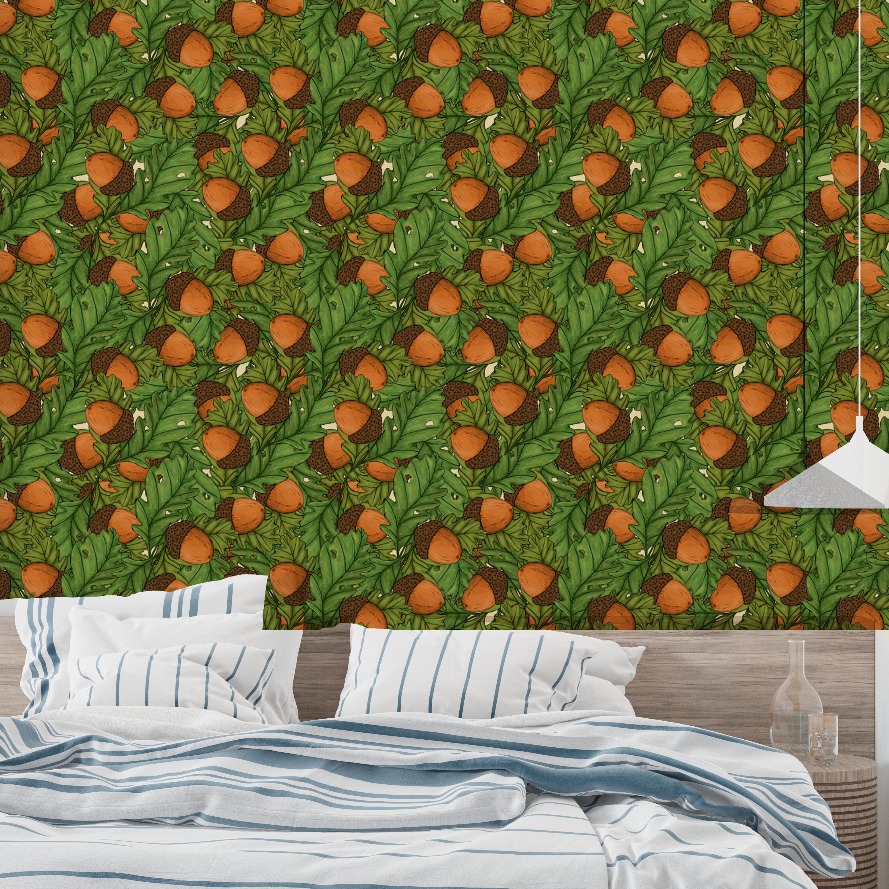 Autumn-inspired acorns wallpaper to elevate your living space.