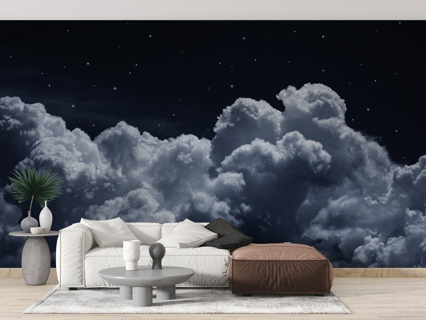 Majestic clouds in a starlit sky mural
