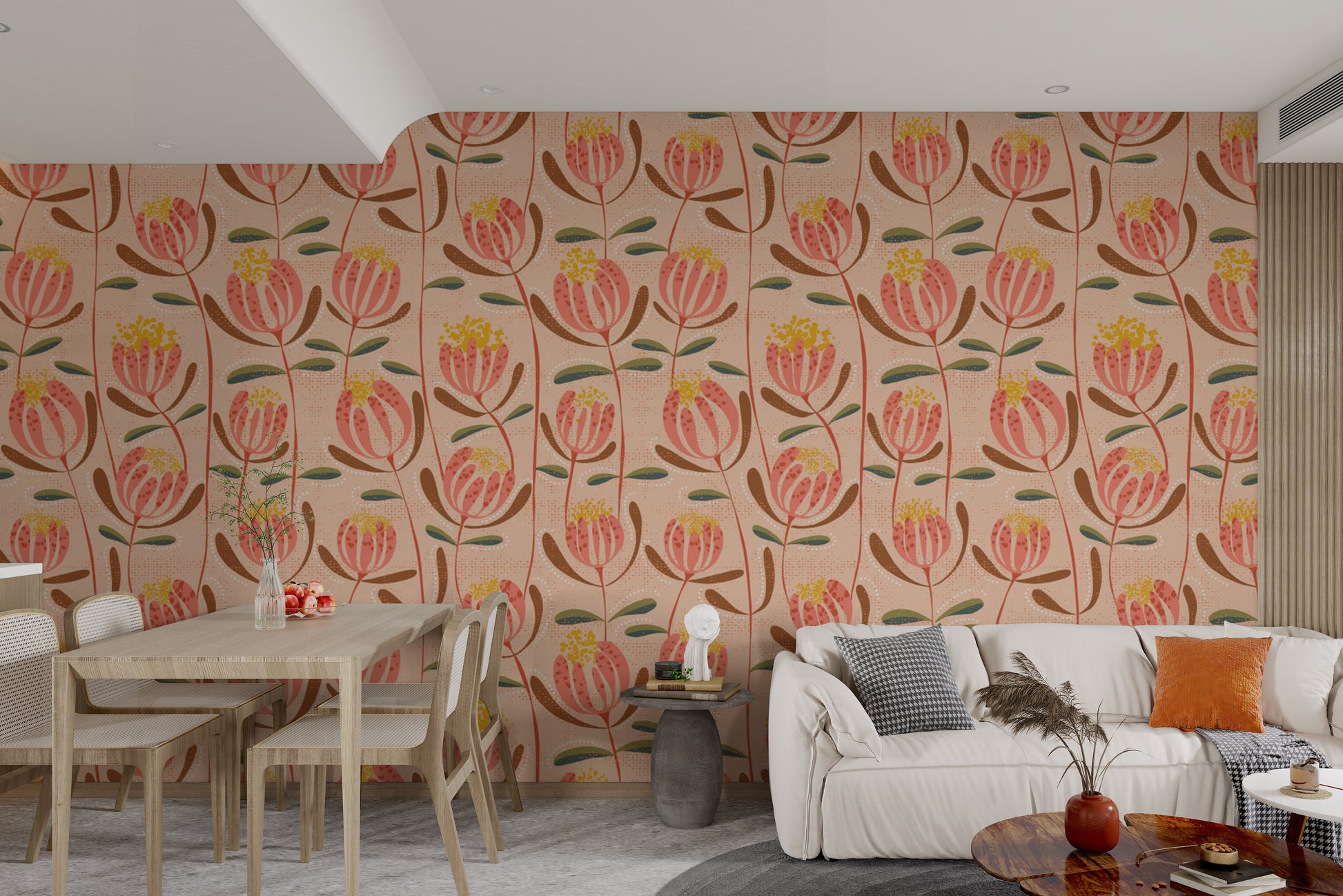 Peachy Skandi wallpaper with floral elegance