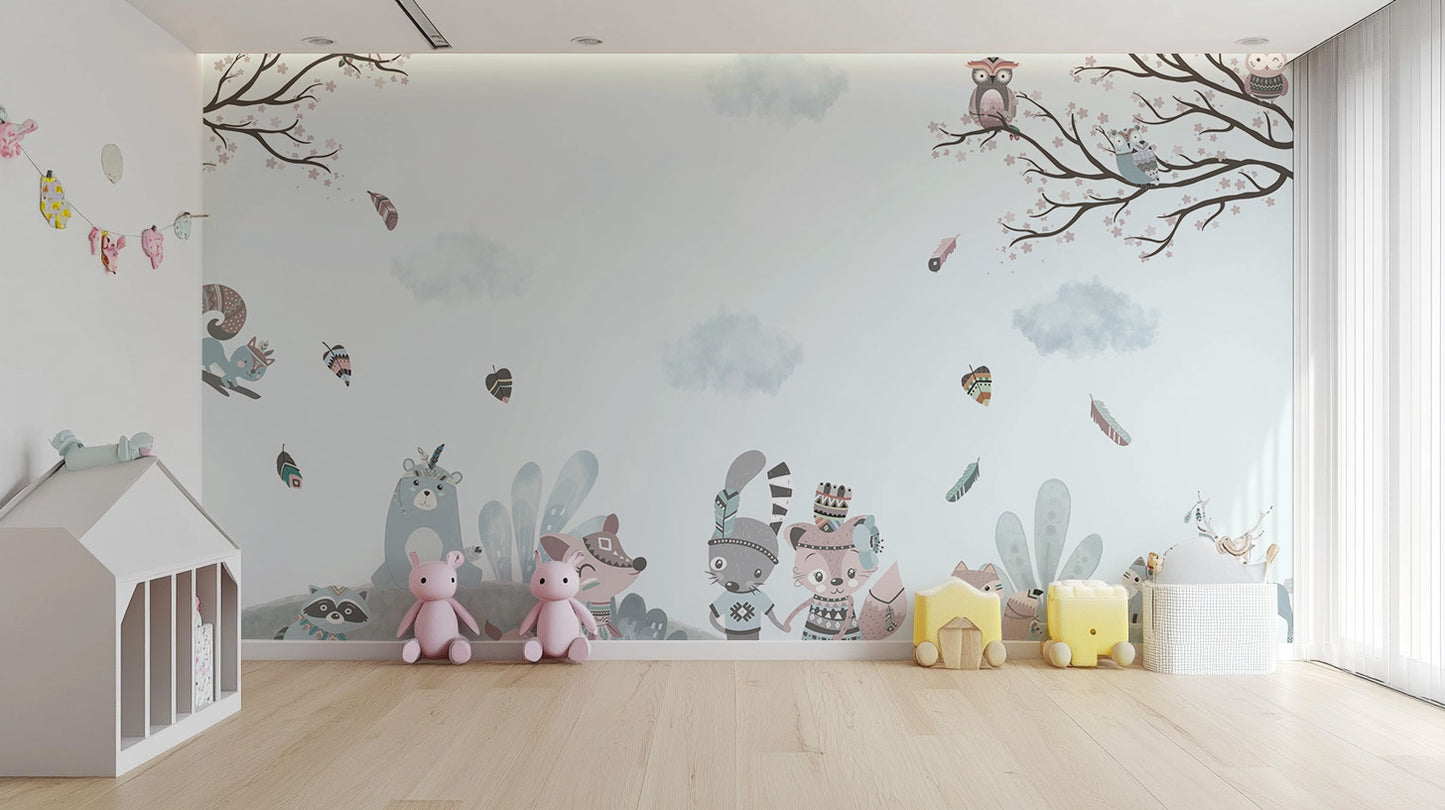 Storybook charm with adorable critters wall mural