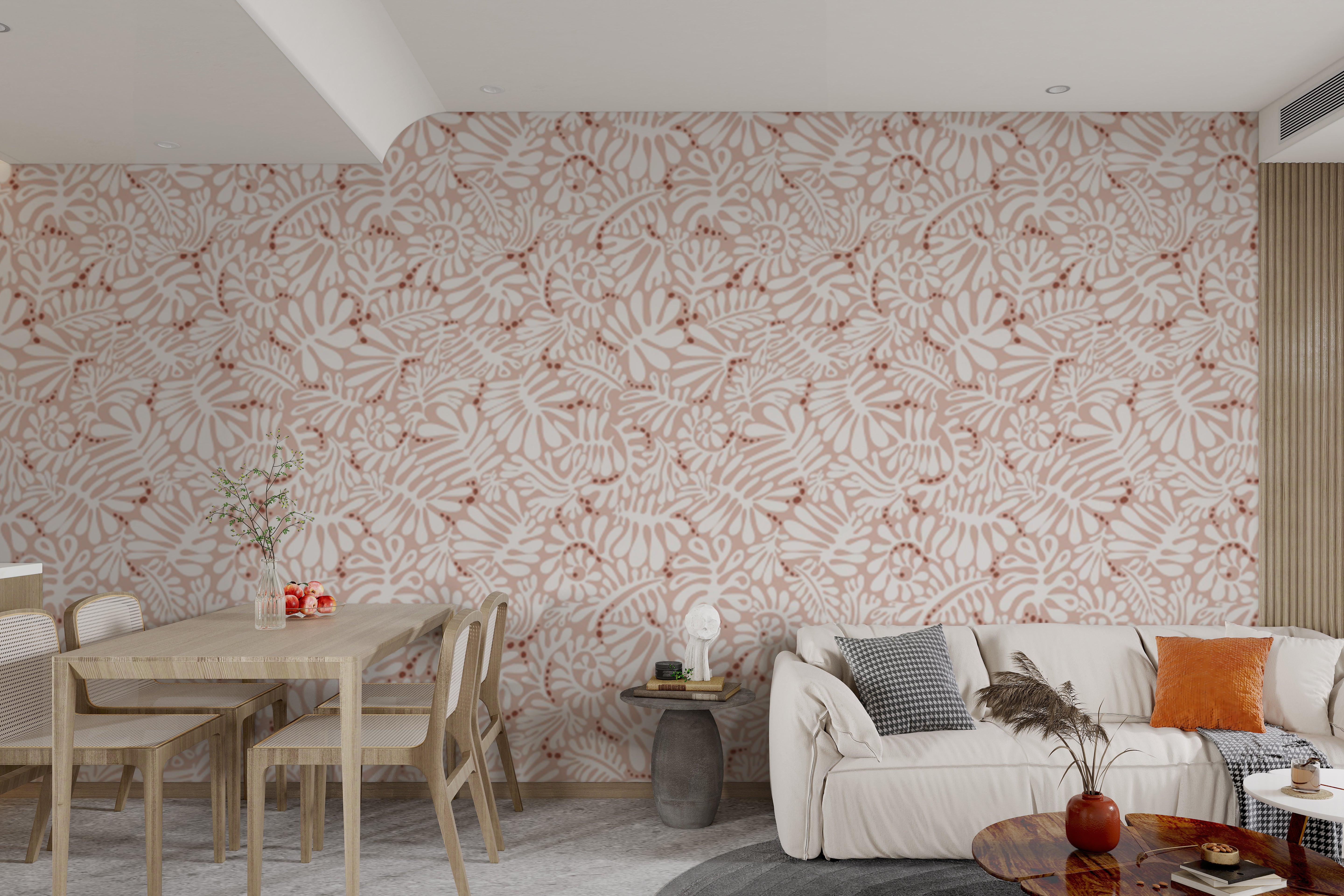 Self-adhesive whimsical botanical wallpaper design