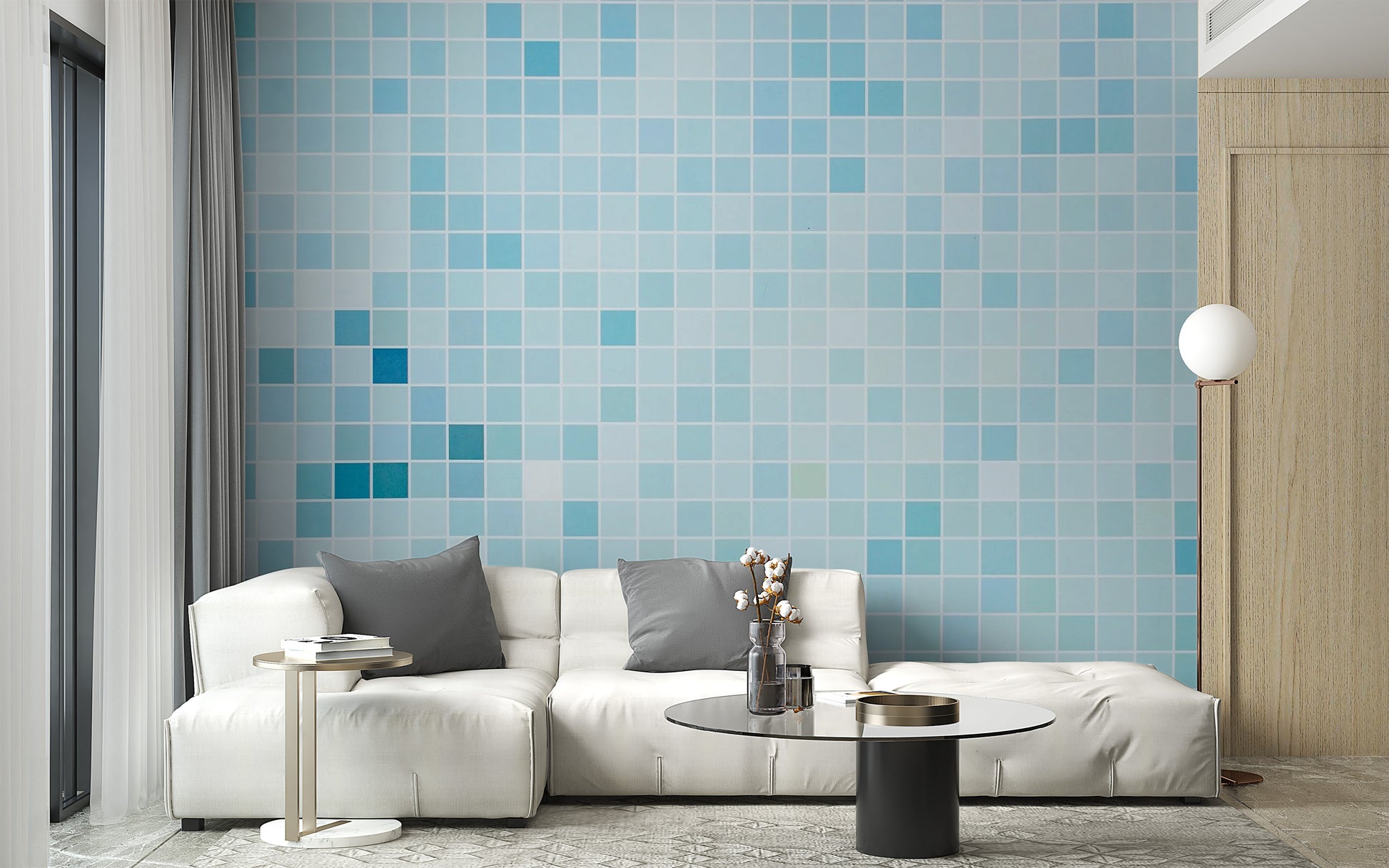 Reusable Blue Tiled Wall Mural for Spaces