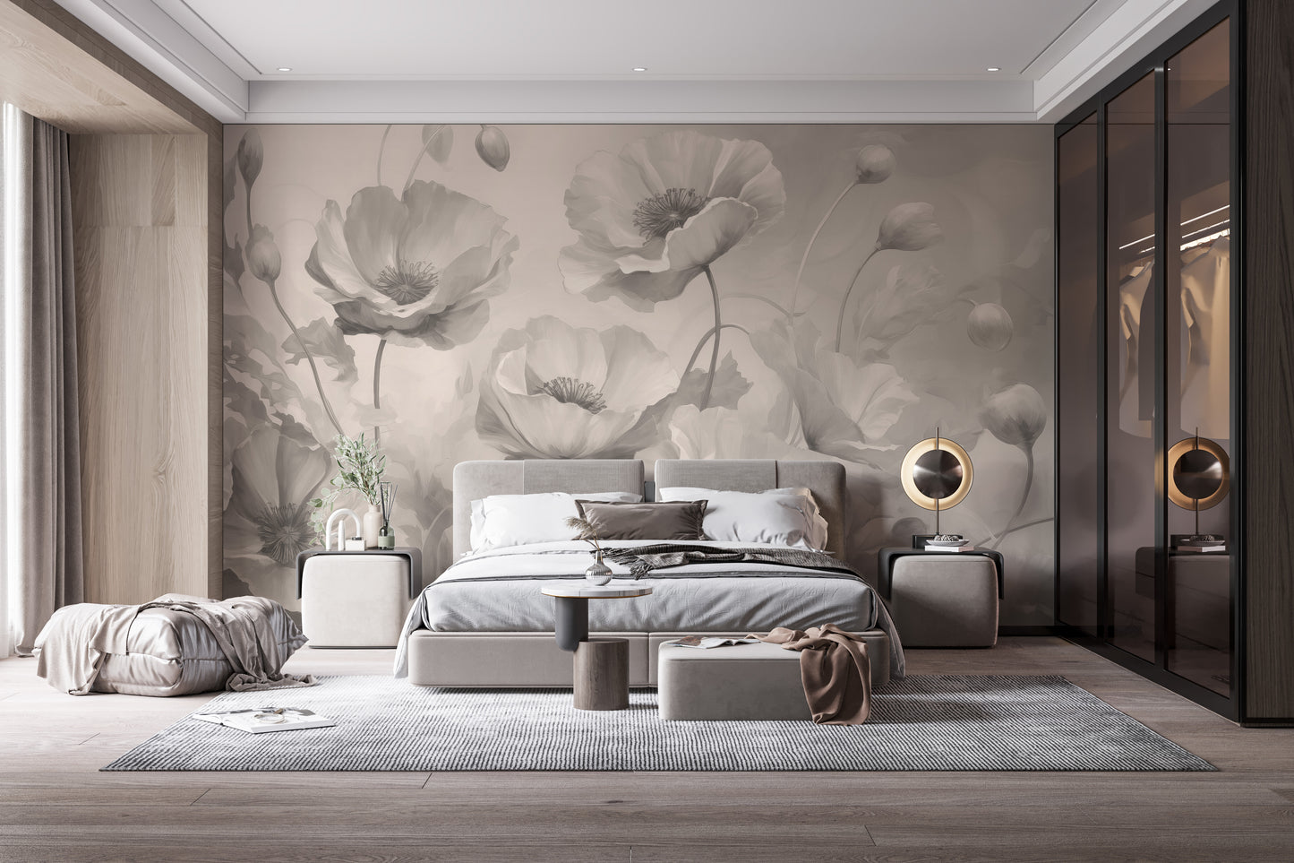 Transform your space with elegant grey floral peel and stick wallpaper.