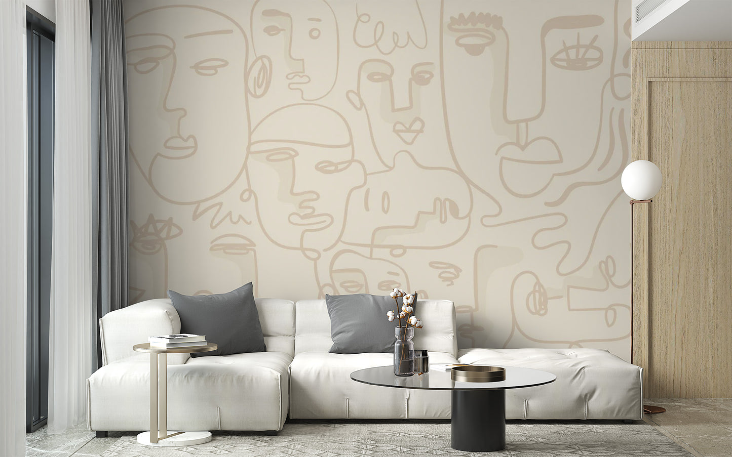 Human Face Line Wallpaper Mural