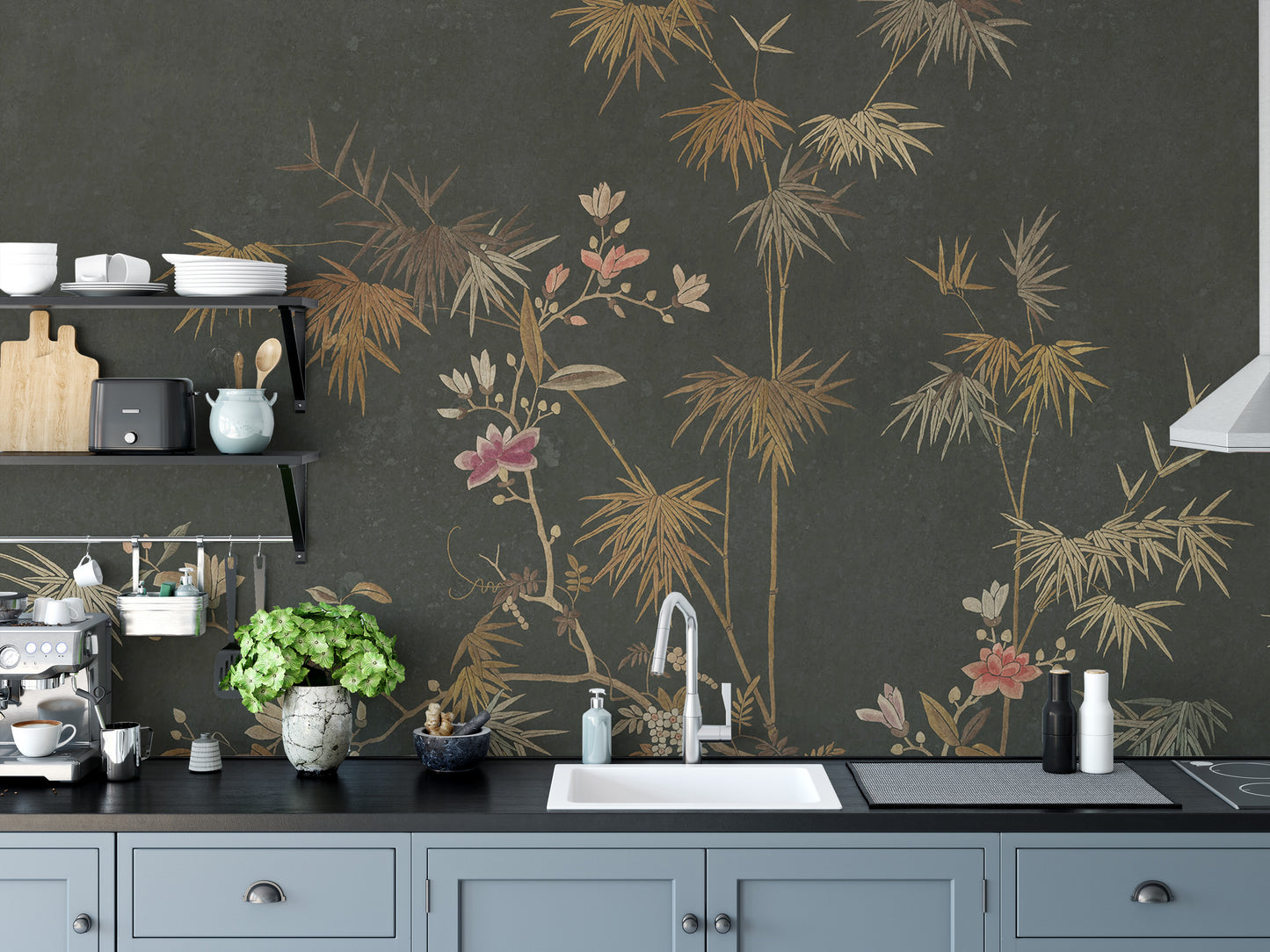 Chinoiserie Wallpaper, bamboo garden-inspired design