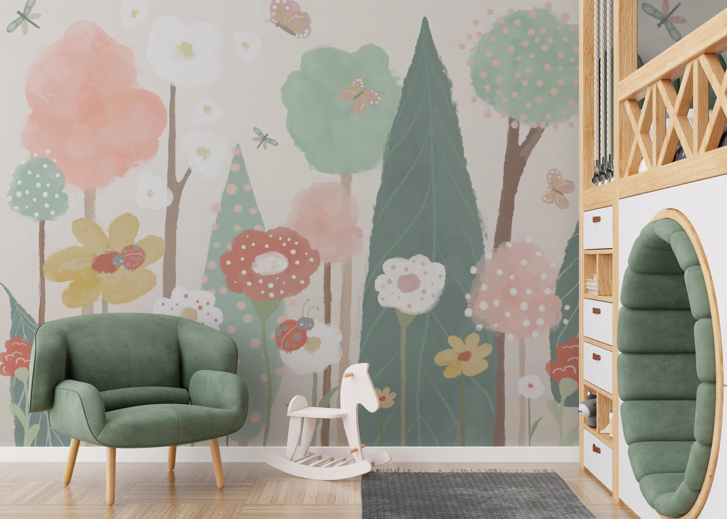 Nature-inspired watercolor floral trees wallpaper for cozy decor.
