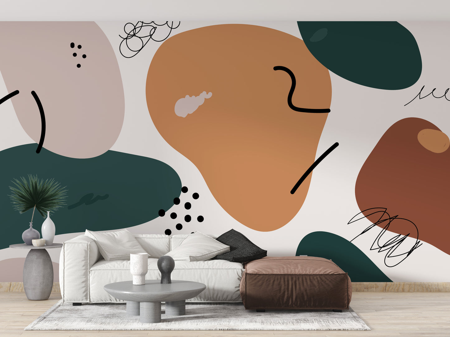 Brown Abstract Shape Soft Muted Color Wall Murals