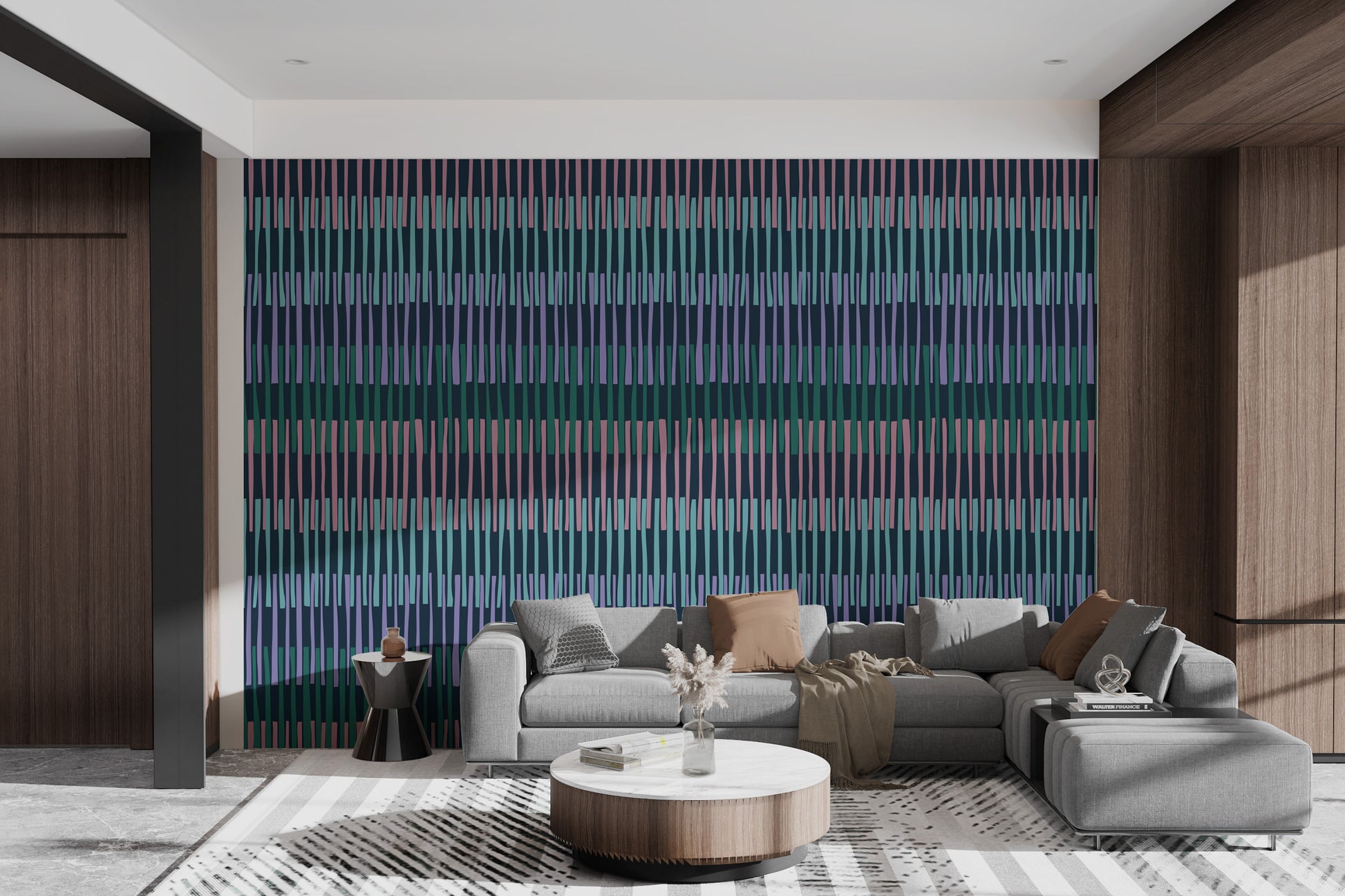 Artistic Rhythmic Stripes in Midnight Tones Wallpaper
