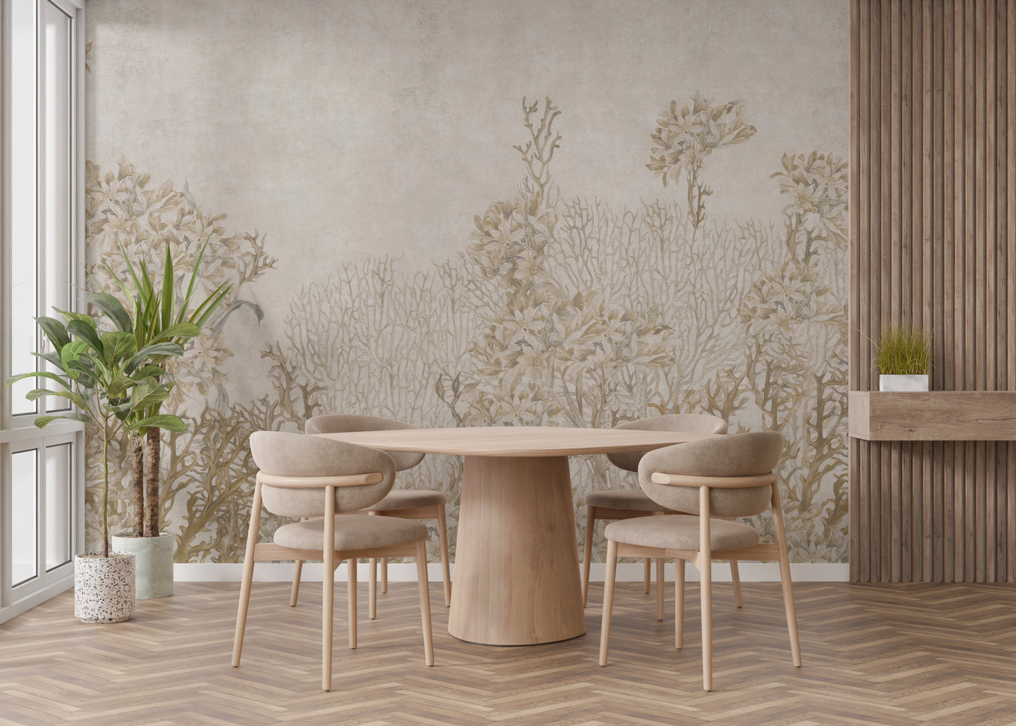 Monotone Sepia Flowers Shaded Wallpaper Murals