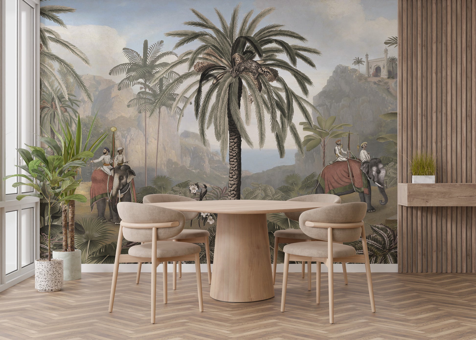 Elephant ride Adventure in Vintage forest wallpaper mural