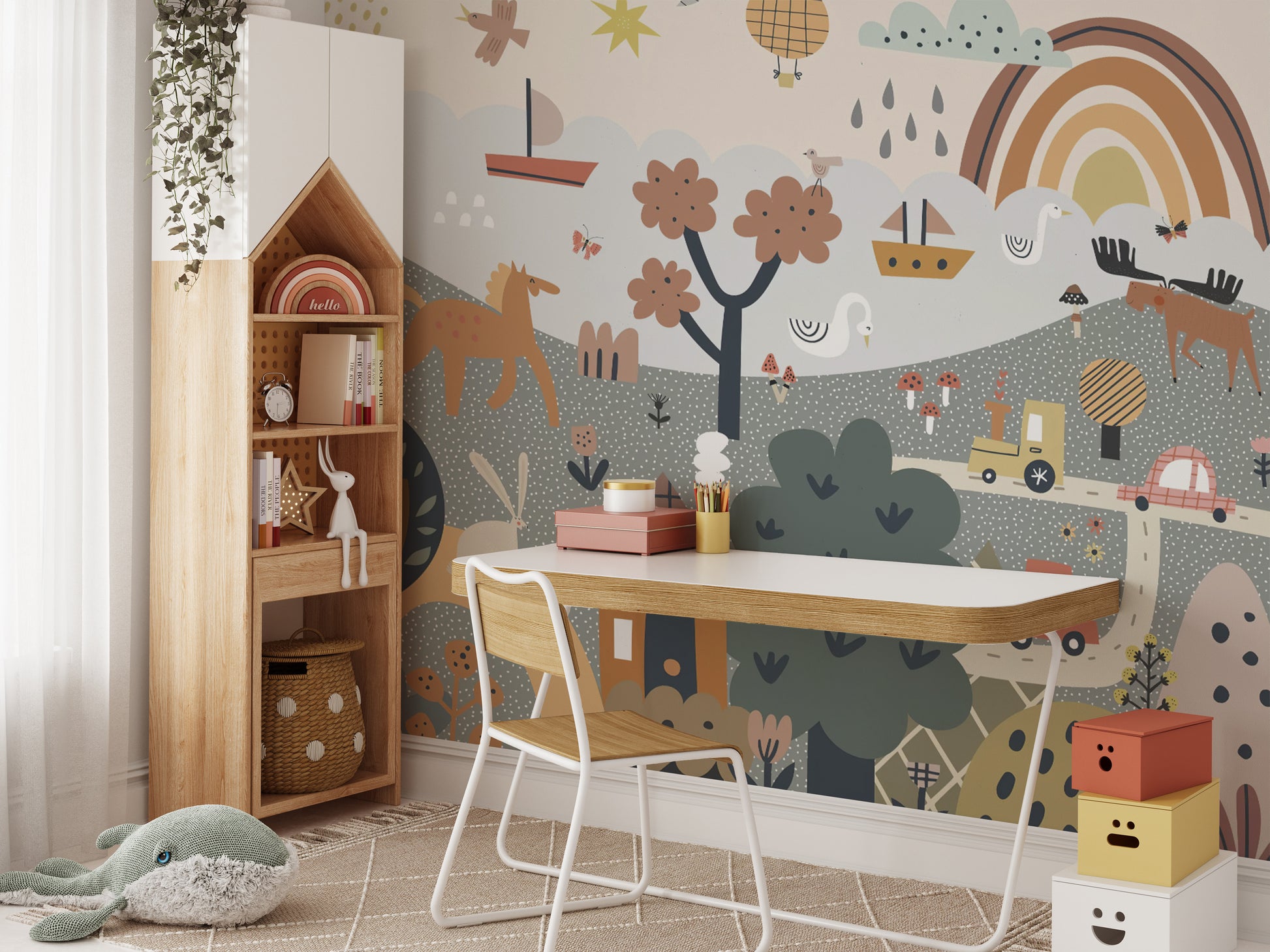 Nature-inspired nursery wallpaper mural
