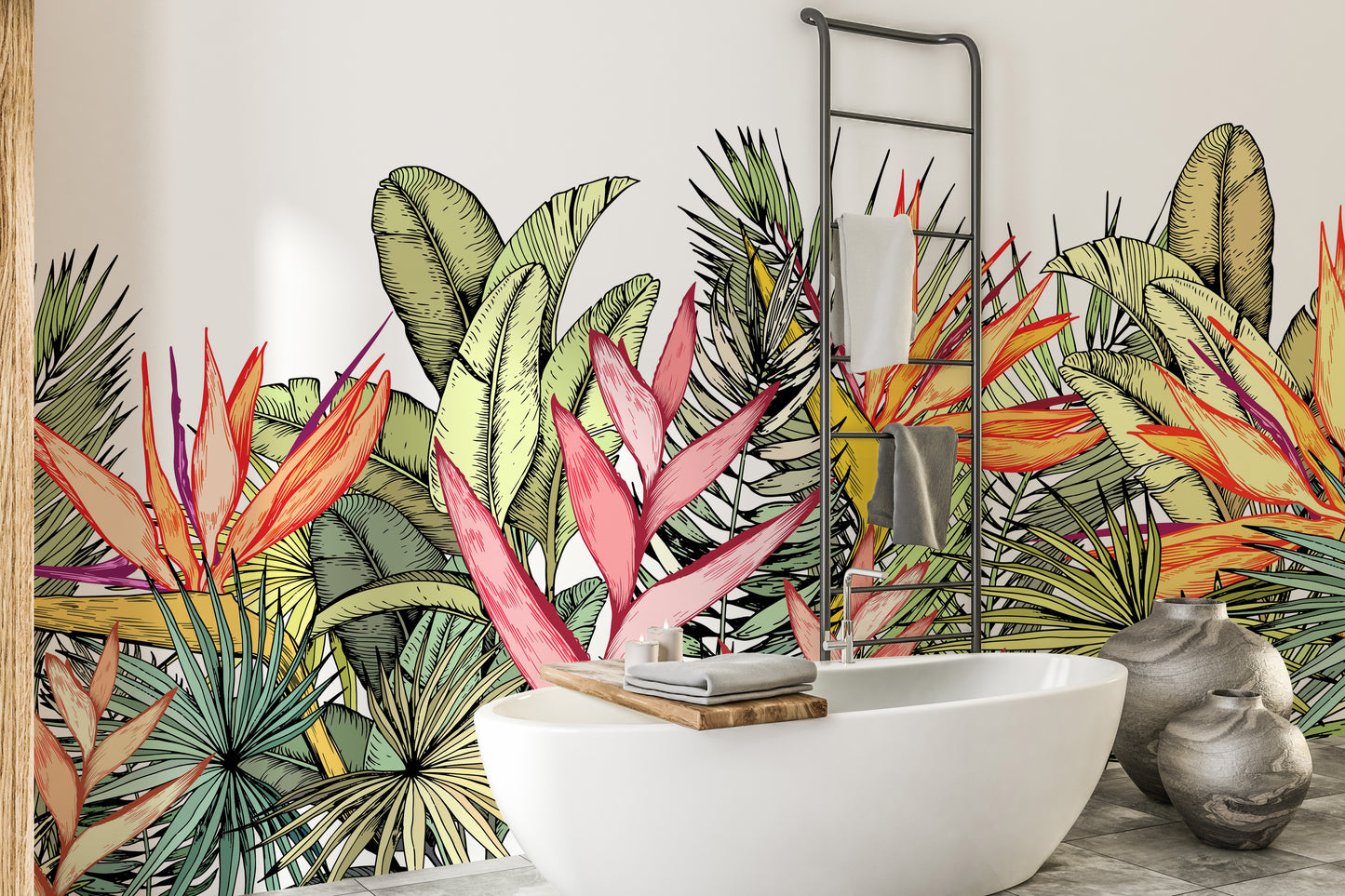 Colorful Tropical Palm Leaves Flowers Wall Murals