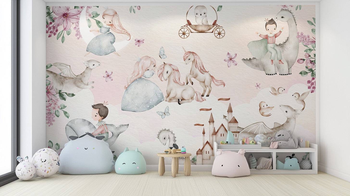 Imaginative storybook adventure mural for playful rooms