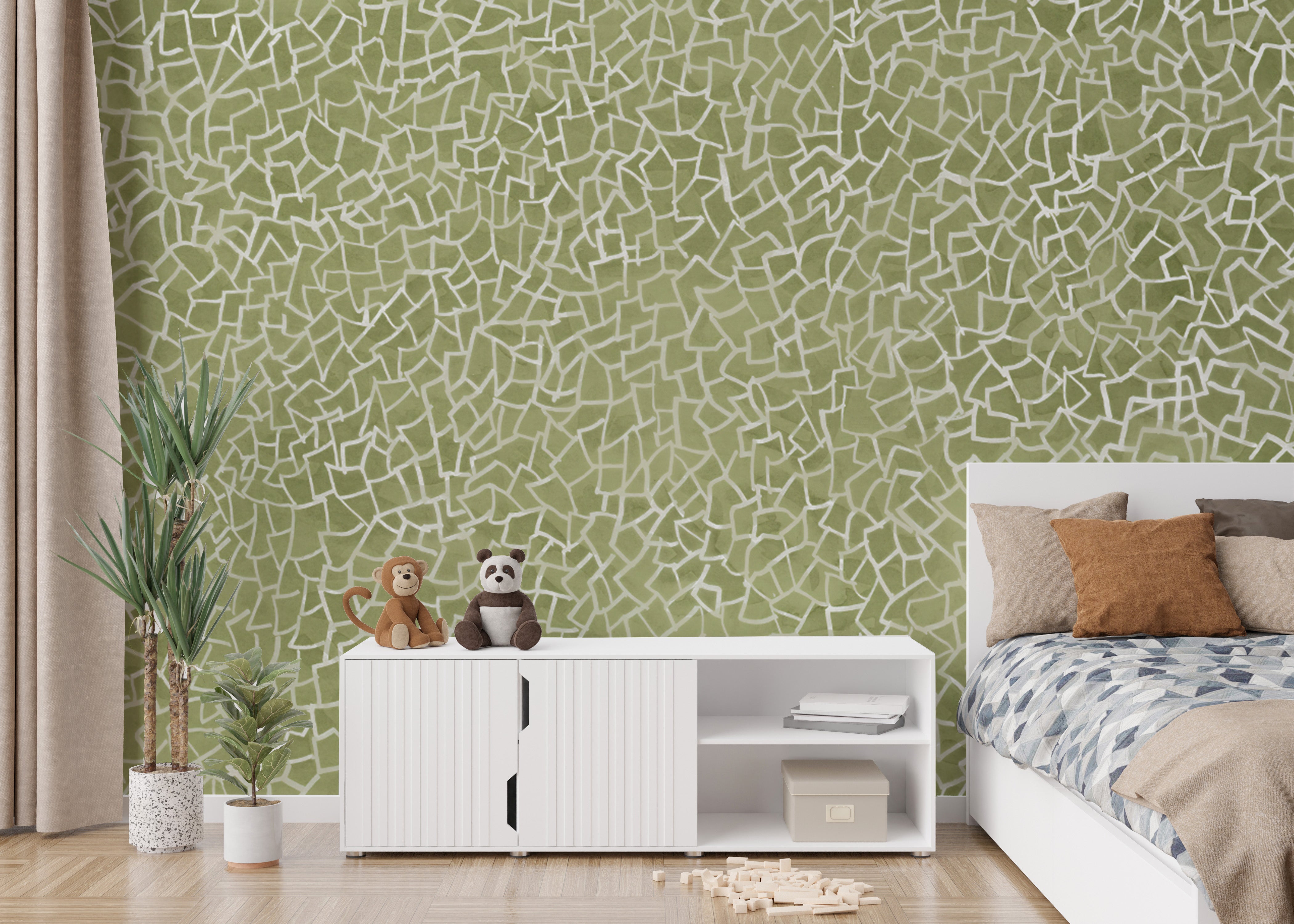 Radiant Green Glimmer mural adds elegance to any interior.
