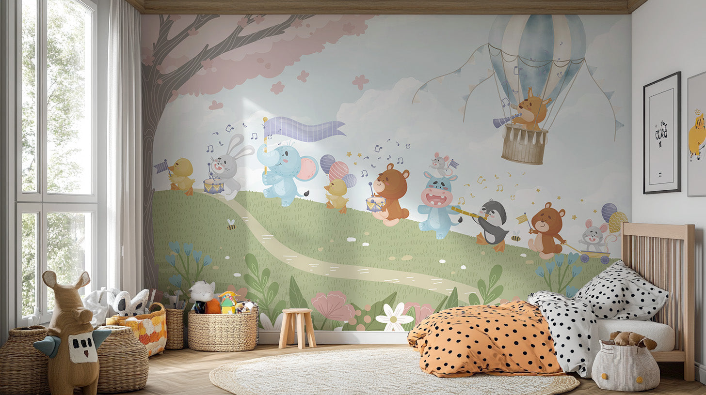 Transform walls with a musical menagerie wallpaper mural