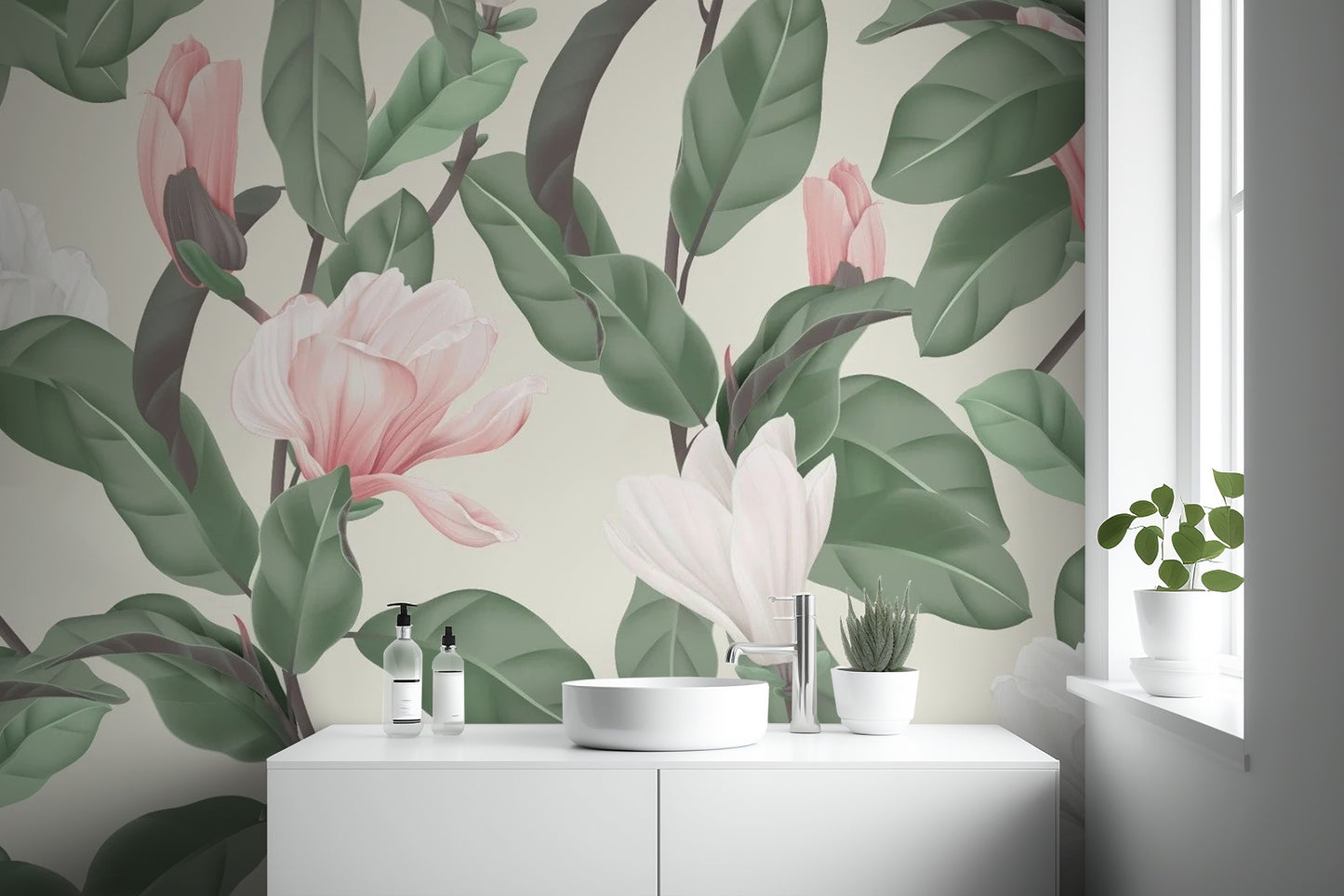 White & Pink Magnolia Flower Wallpaper Murals - Giffywalls