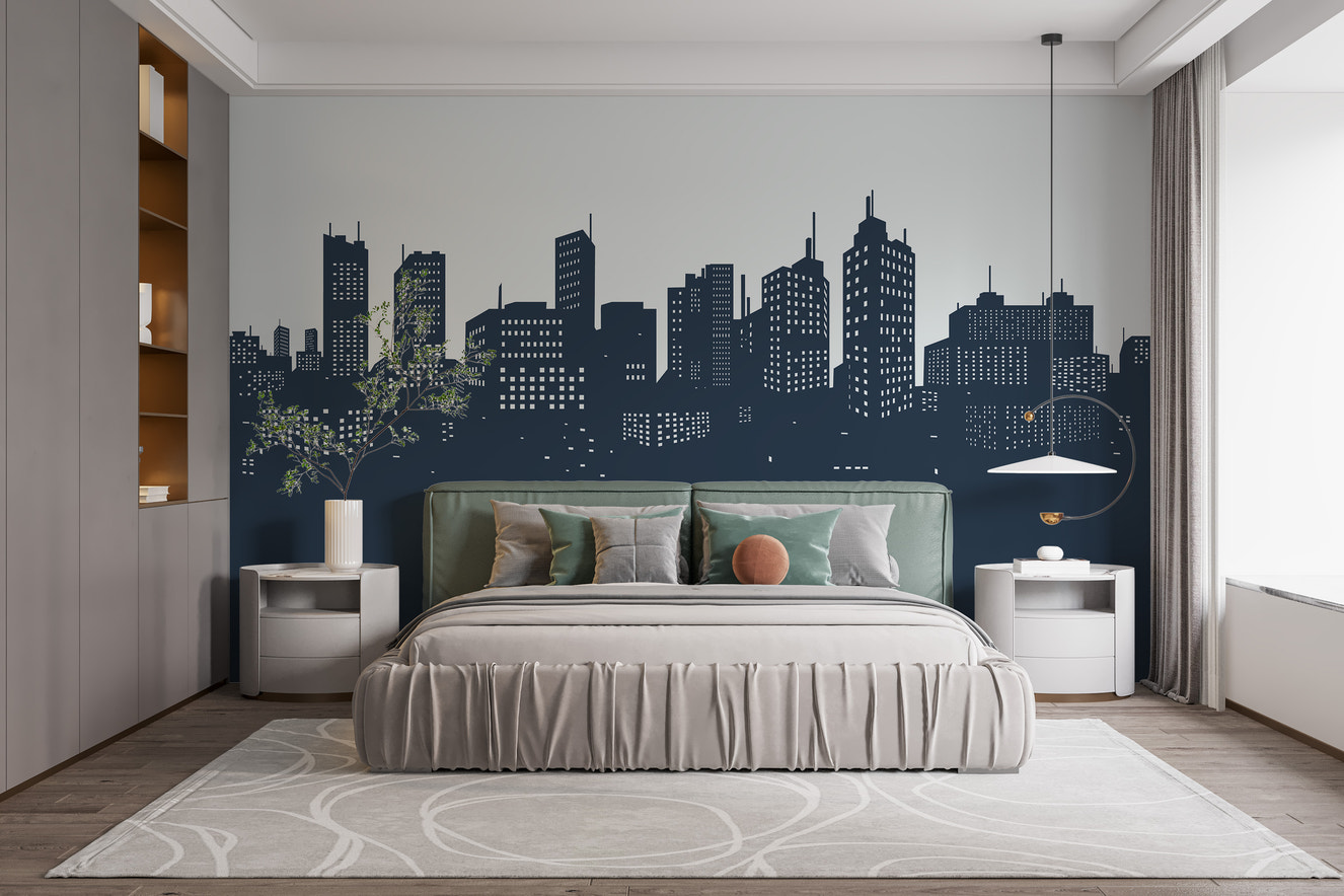 Modern cityscape silhouette wallpaper for urban home decor