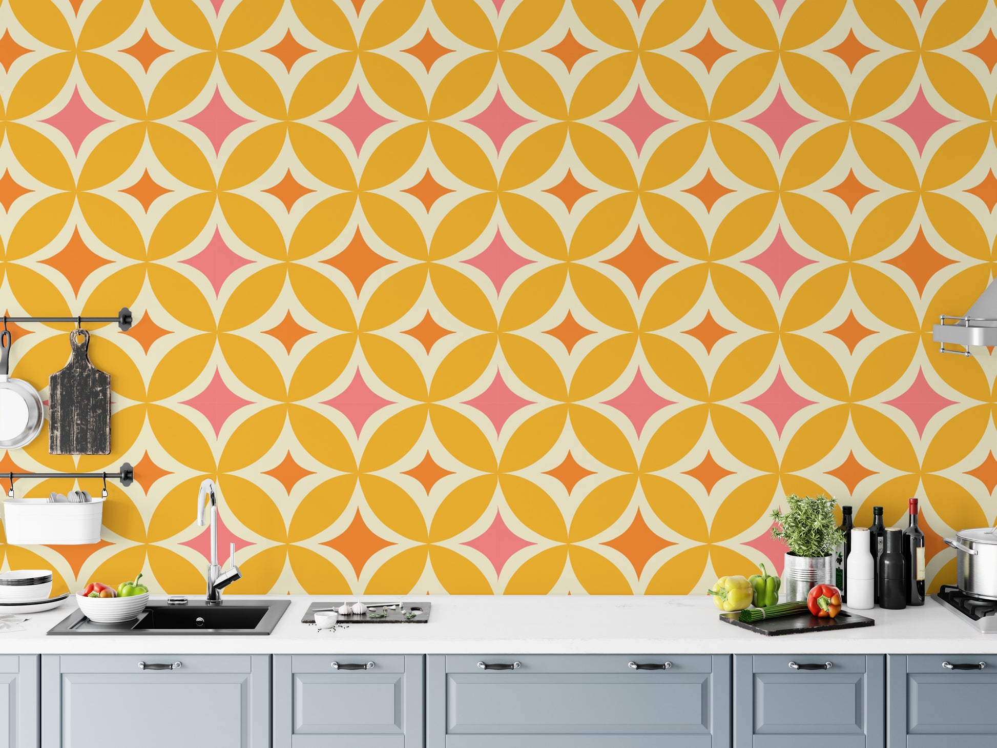 Sophisticated Portuguese Yellow Tiles Azulejos Design Wallpaper