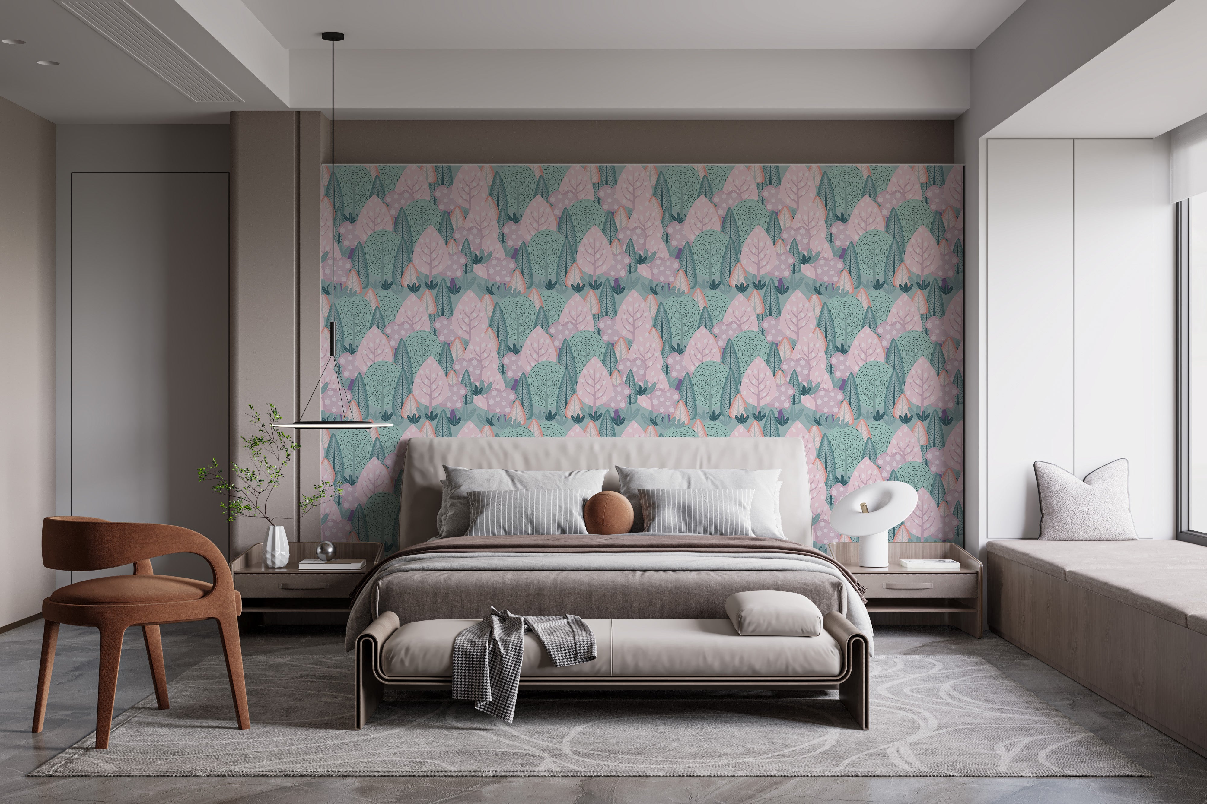 Modern Scandinavian forest wall mural
